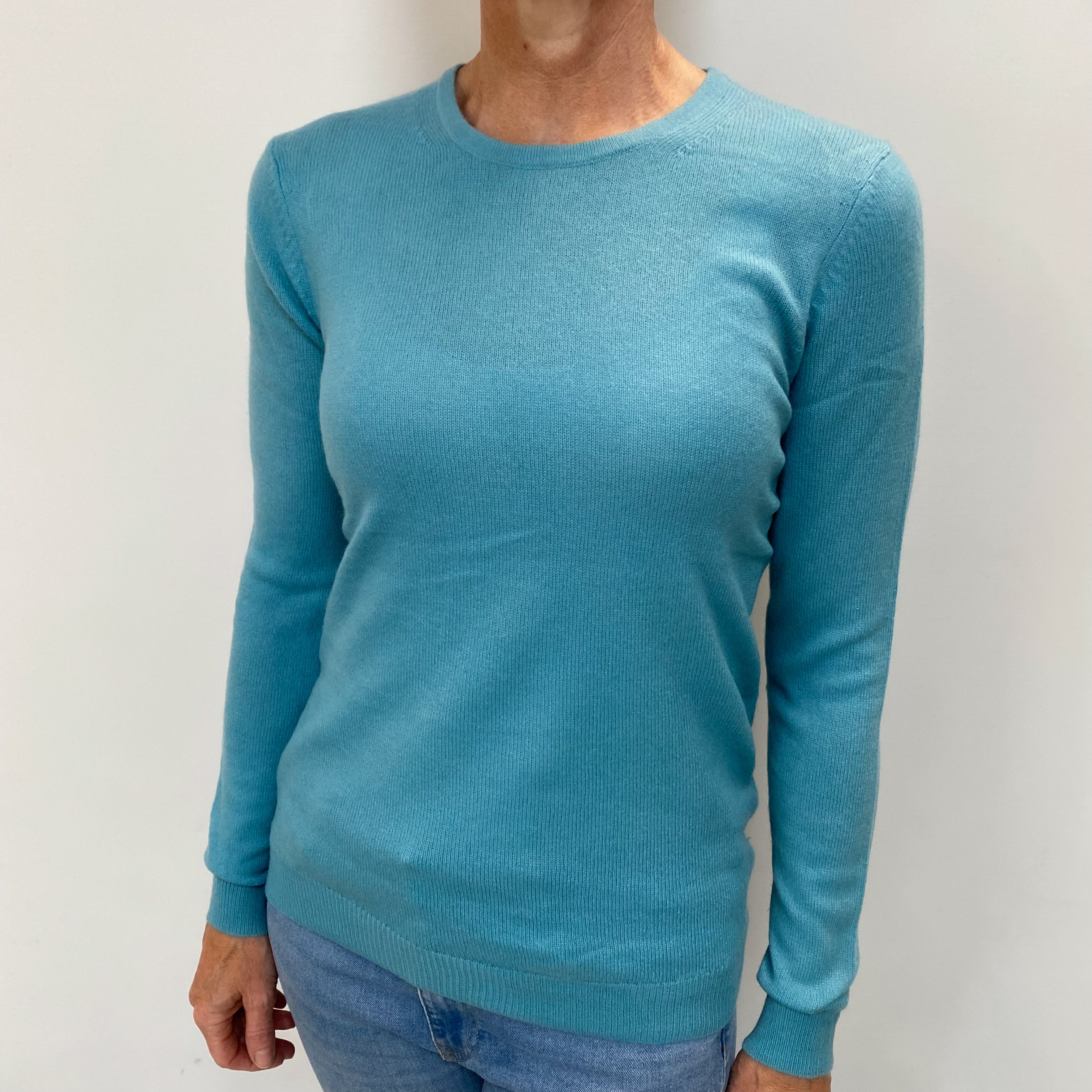 Muted Aqua Cashmere Crew Neck Jumper Small