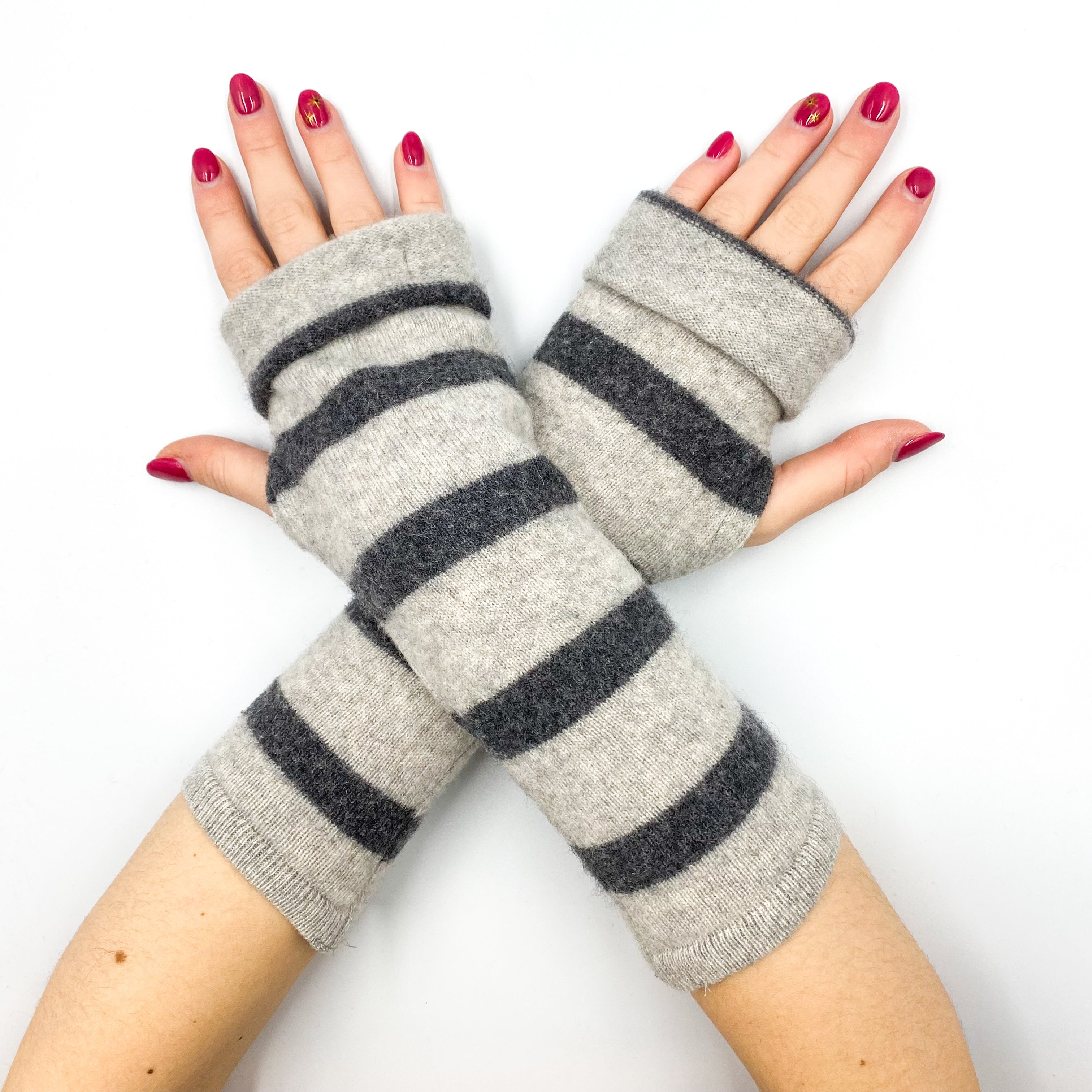 Smoke and Slate Grey Stripe Fingerless Gloves