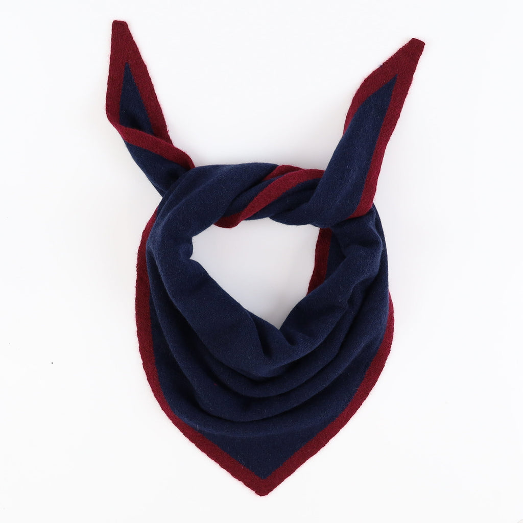 Brand New Navy and Wine Red Recycled Cashmere Triangle Scarf