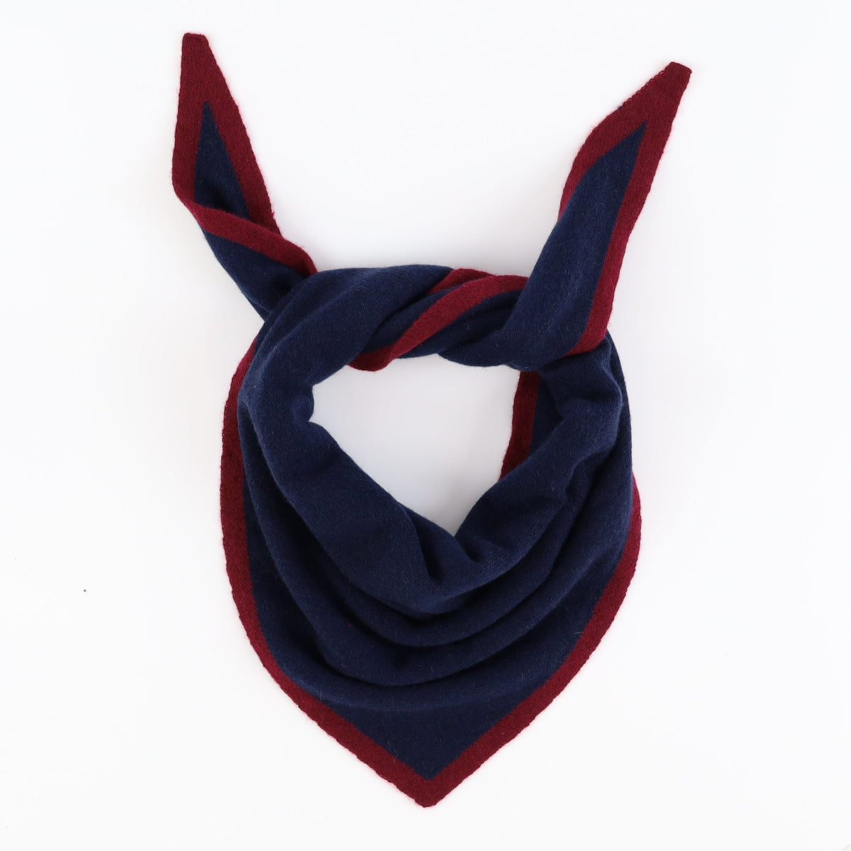 Brand New Navy and Wine Red Recycled Cashmere Triangle Scarf