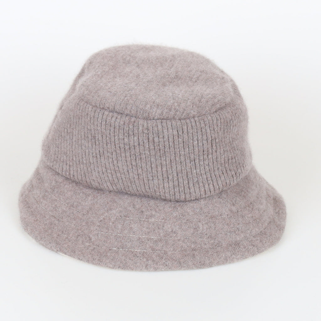 Mink and Cream Striped Reversible Cashmere Bucket Hat Medium