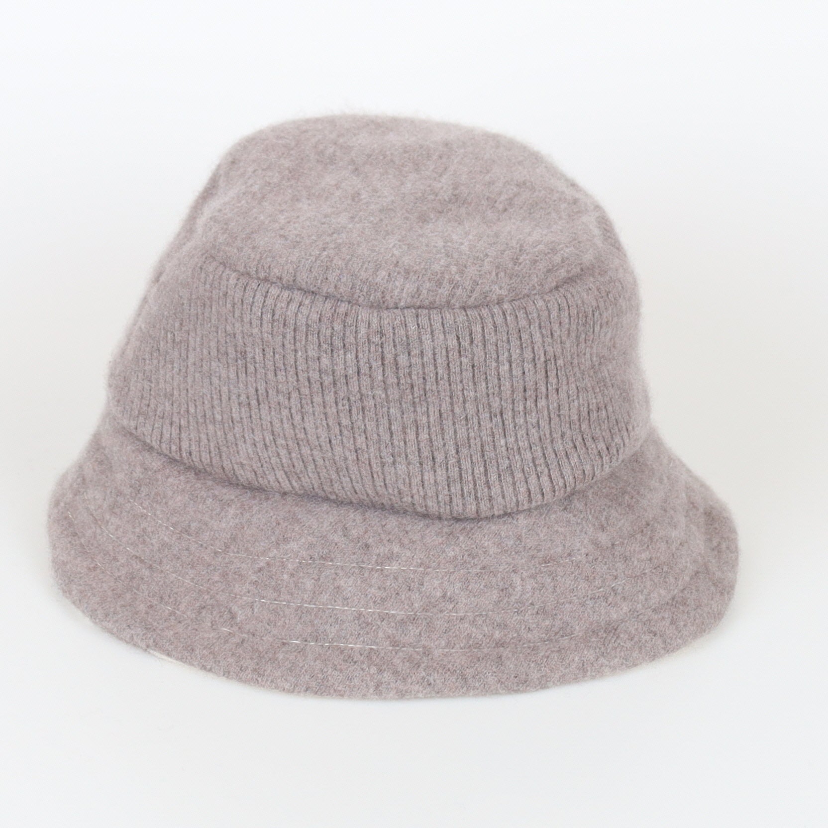 Mink and Cream Striped Reversible Cashmere Bucket Hat Medium
