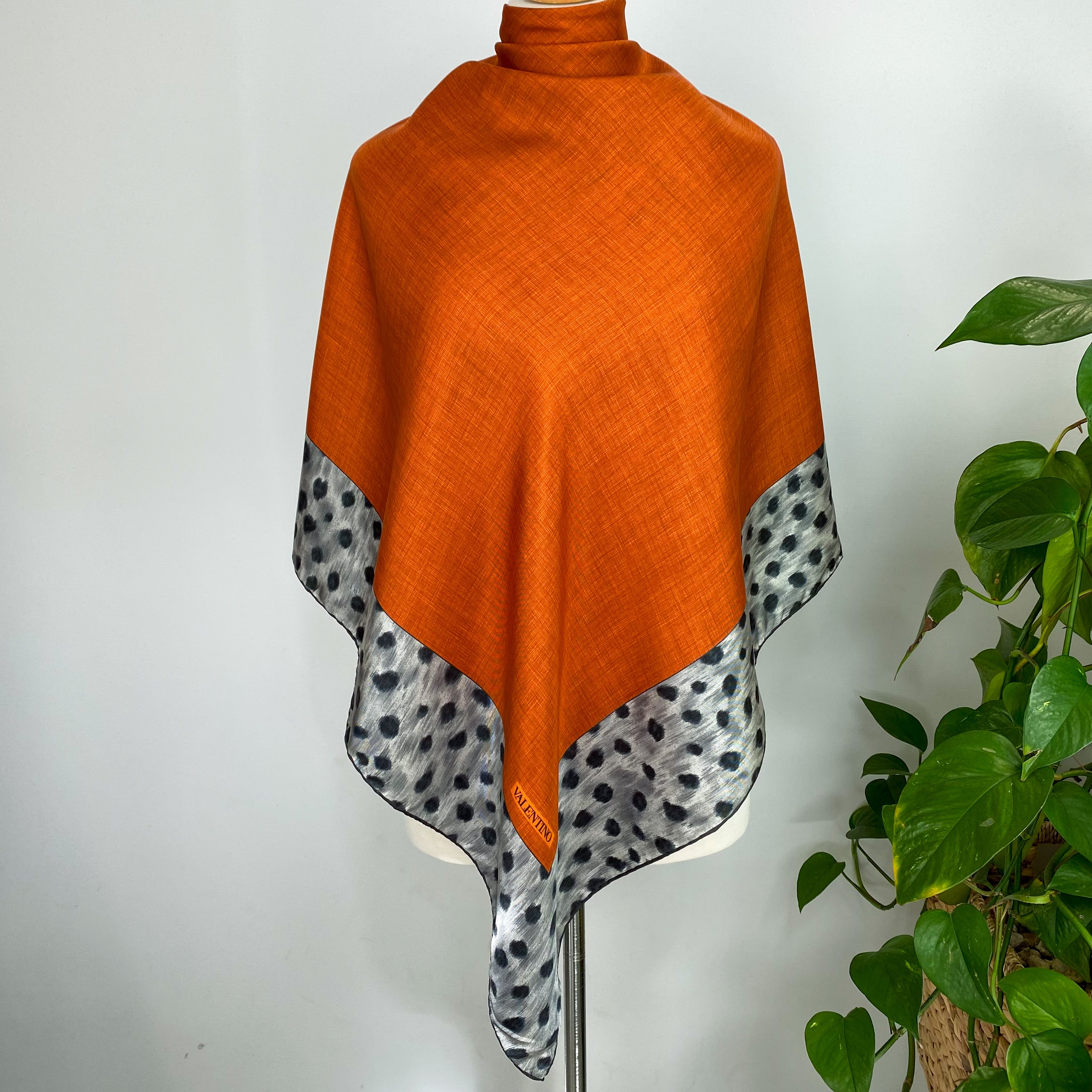 Immaculate Designer Valentino Orange and Grey Silk Scarf