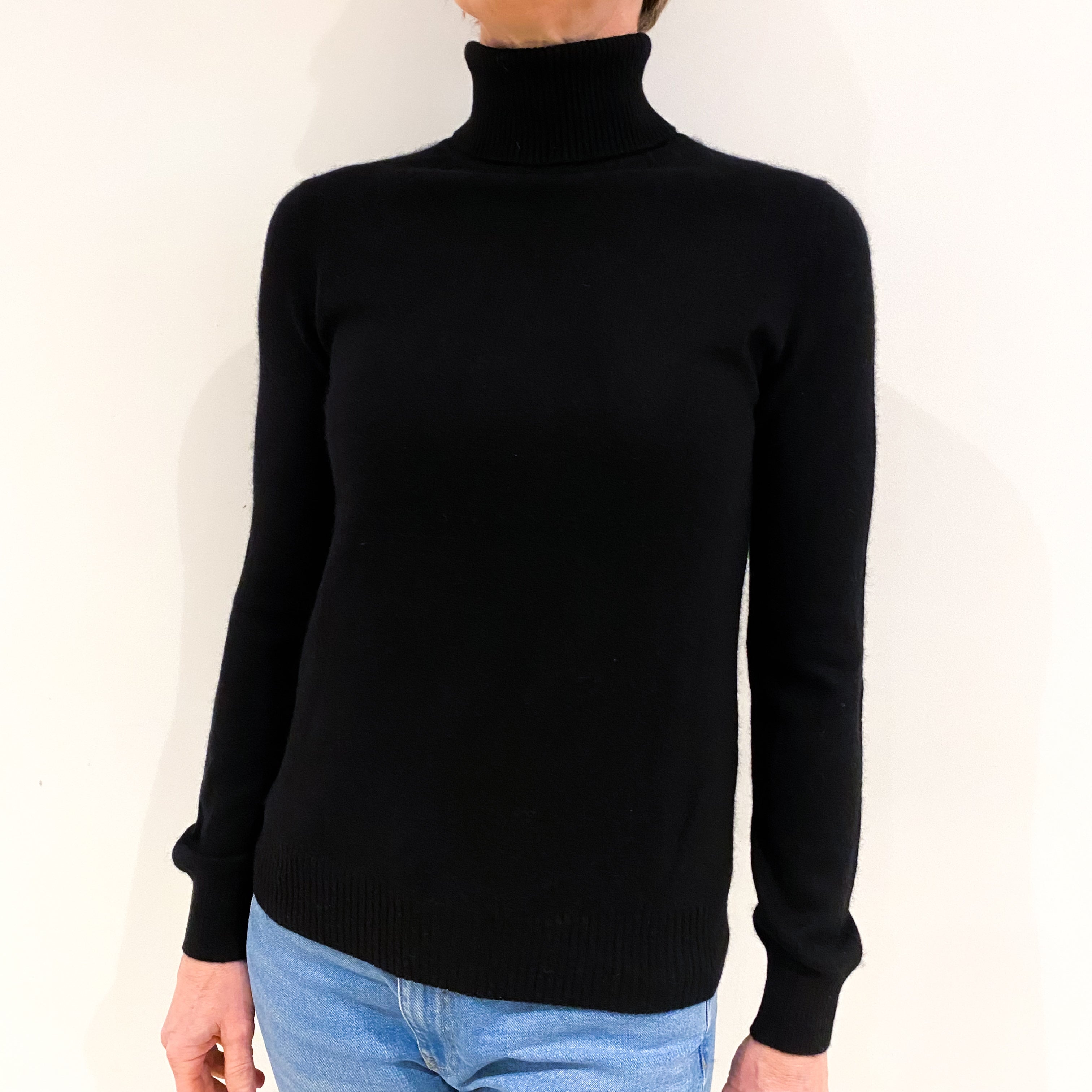 Black Cashmere Polo Neck Jumper Small