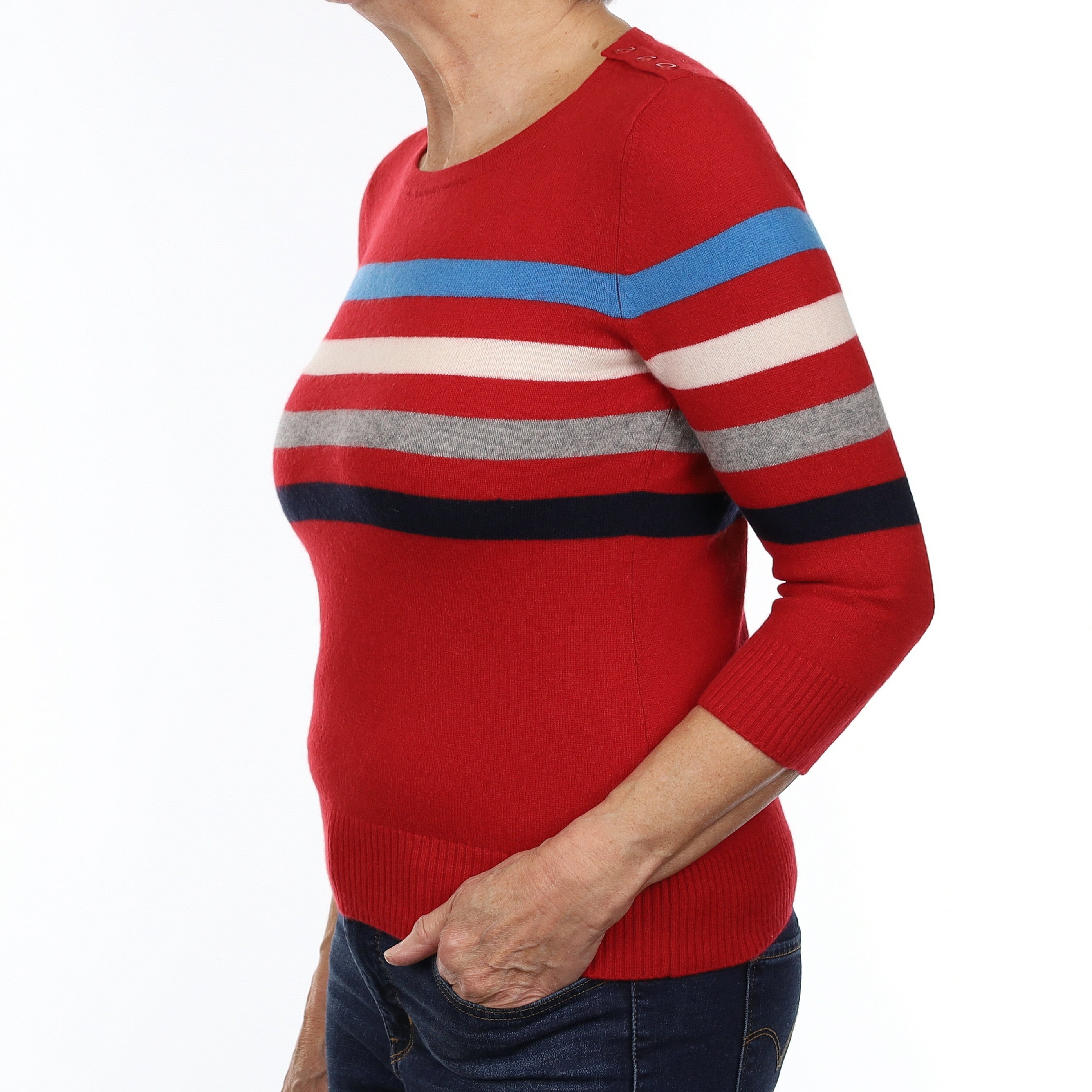 Red Stripe Cashmere Crew Neck Jumper Medium