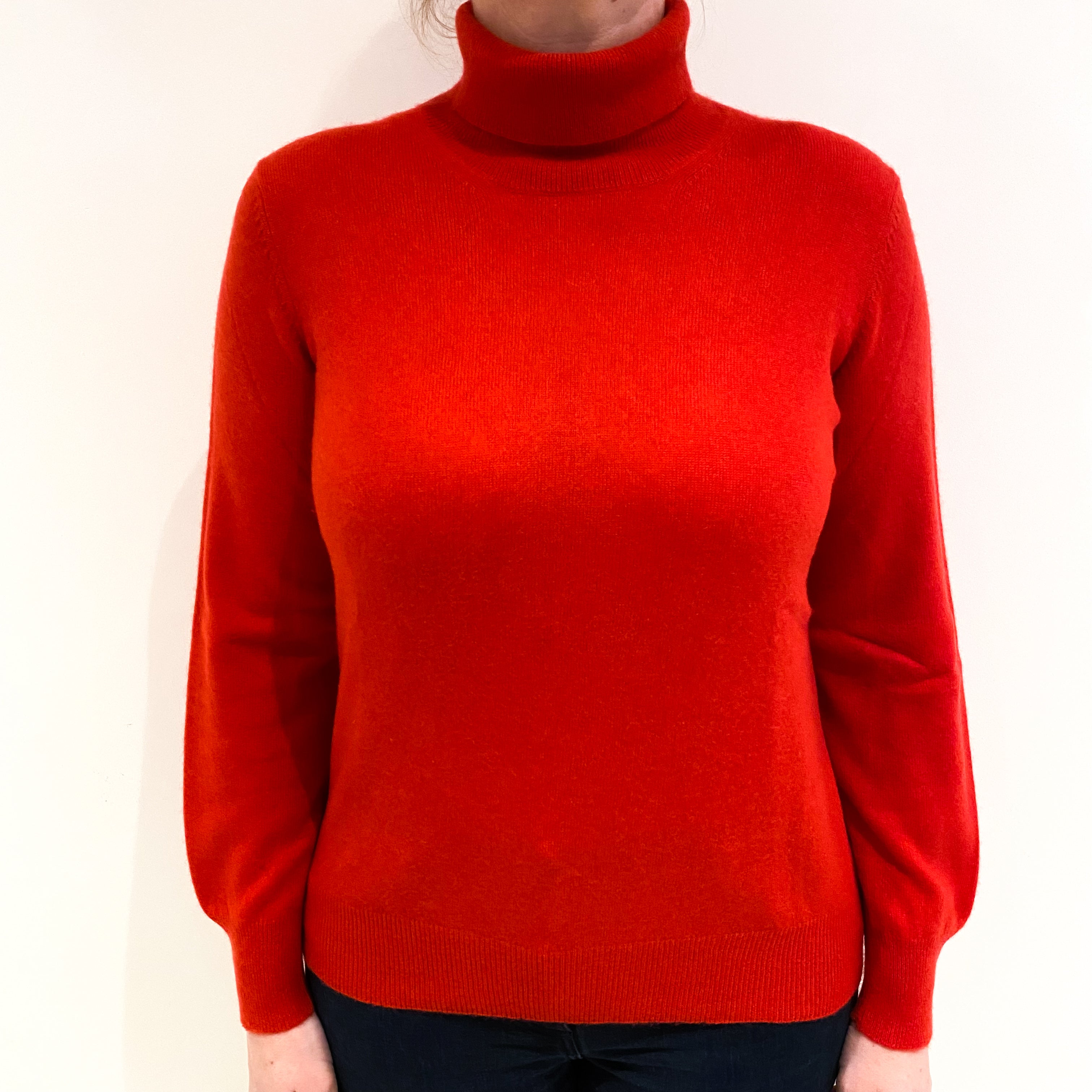 Vermillion Red Cashmere Polo Neck Jumper