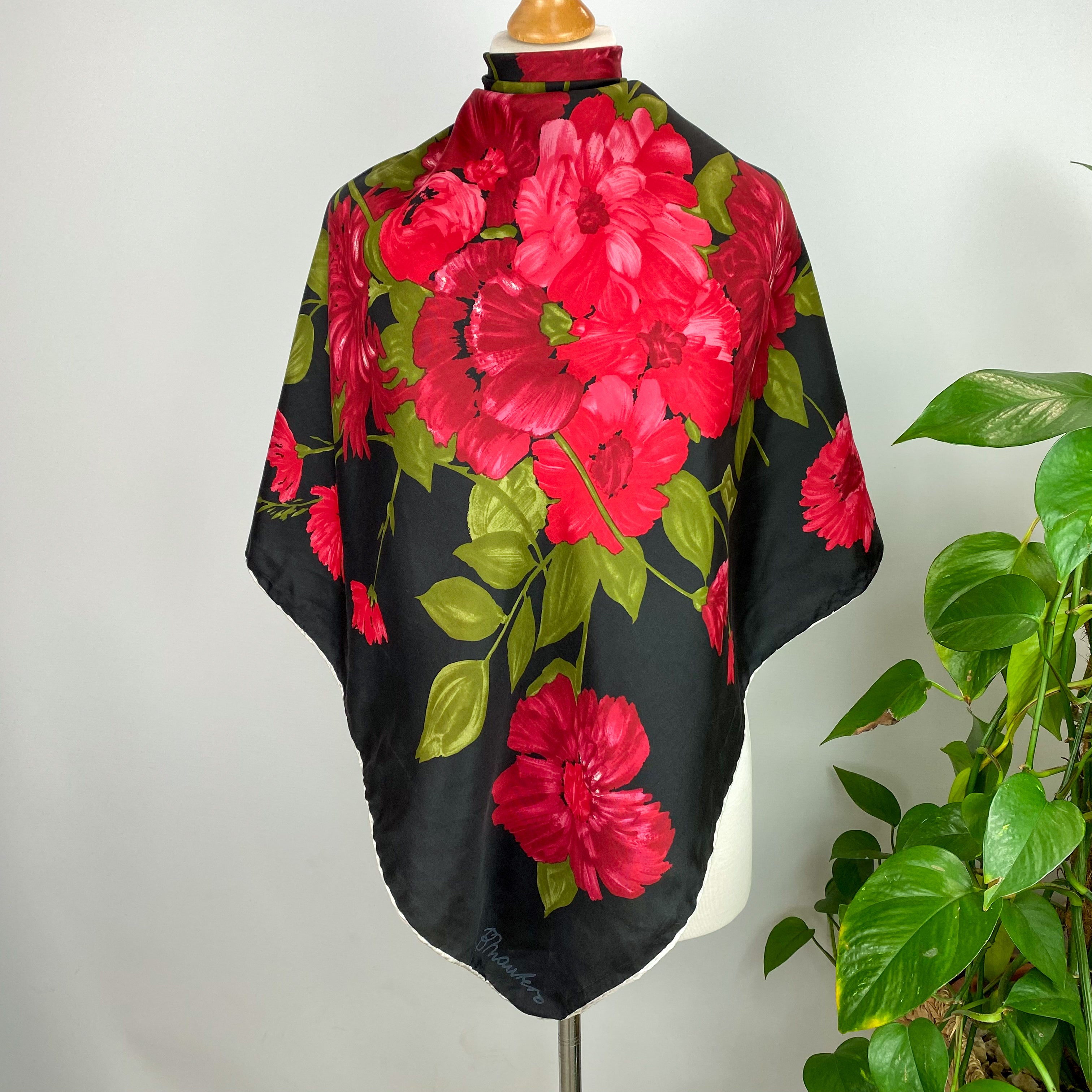 Mantero Black Floral Designer Silk Scarf