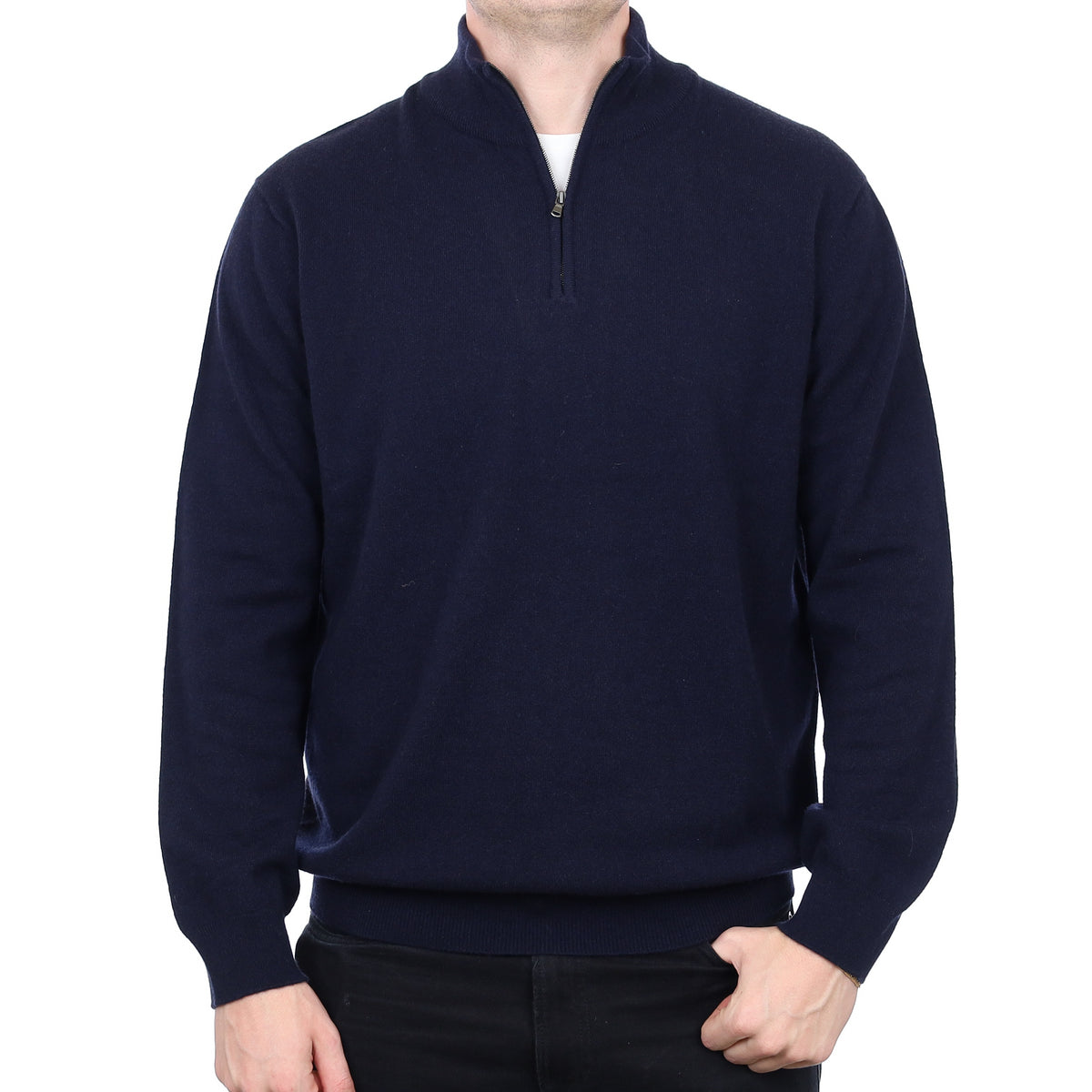 Men’s Brand New Scottish Navy Cashmere 1/4 Zip Jumper XXL