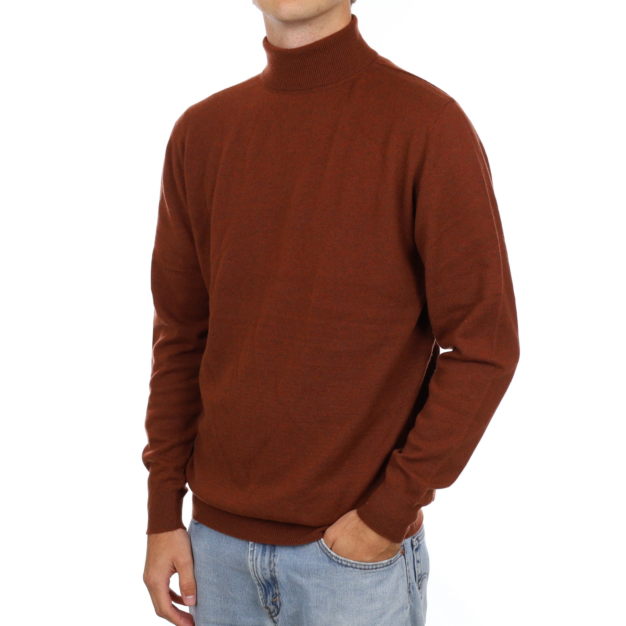 Men’s Brand New Scottish Cinnamon Brown Cashmere Polo Neck Jumper Medium