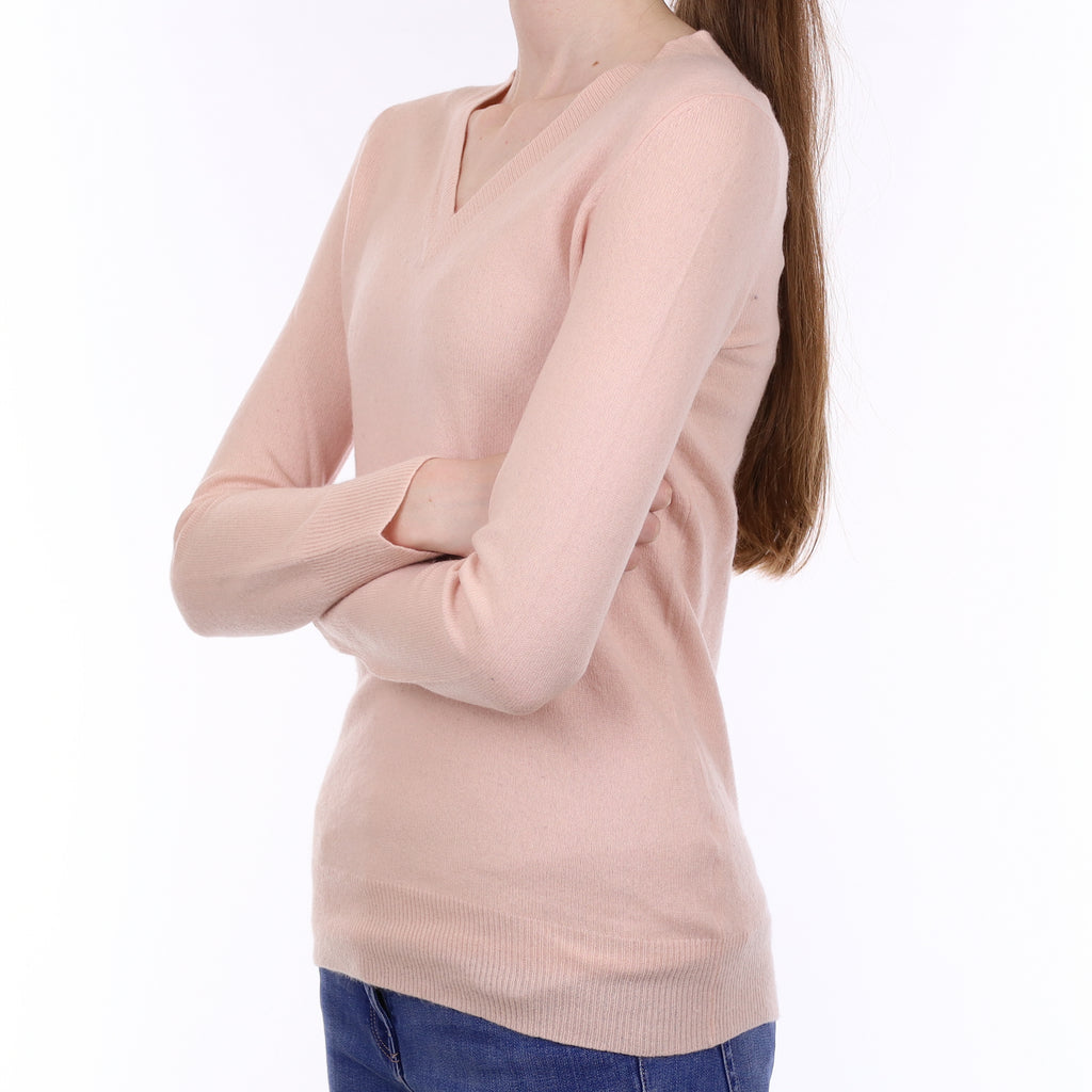 Ice Pink Cashmere V Neck Jumper Extra Small