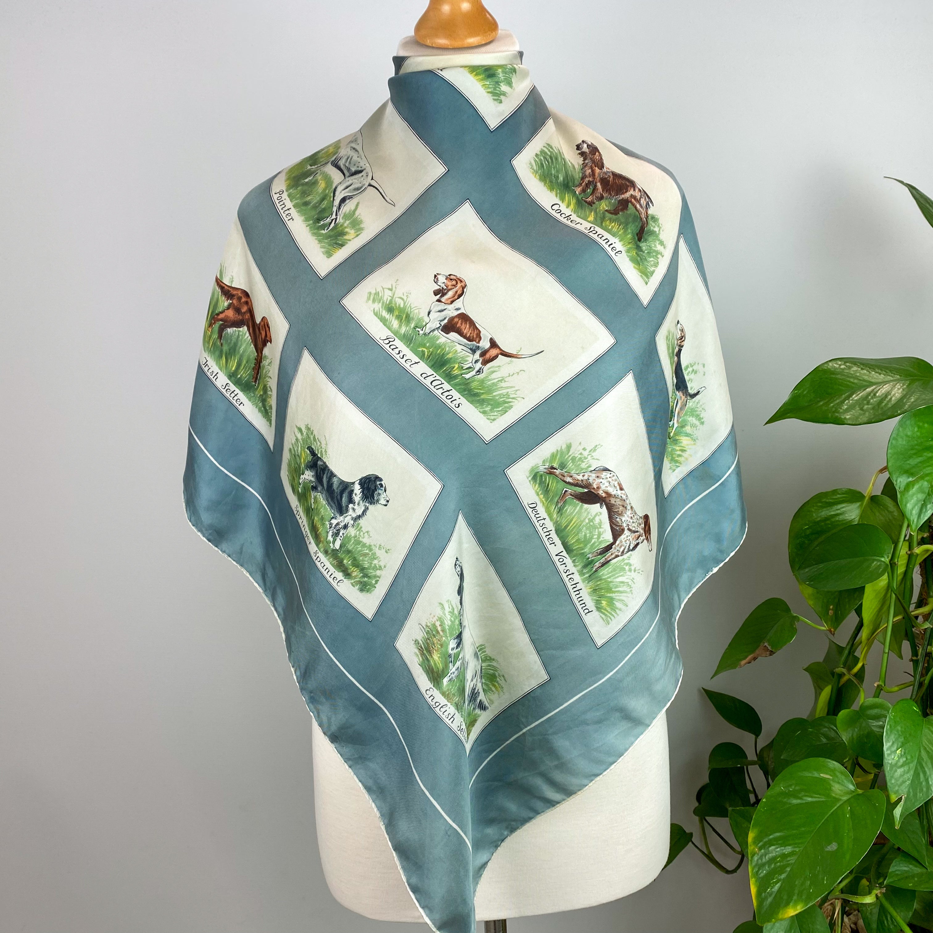 1960s Dog Design Vintage Silk Scarf