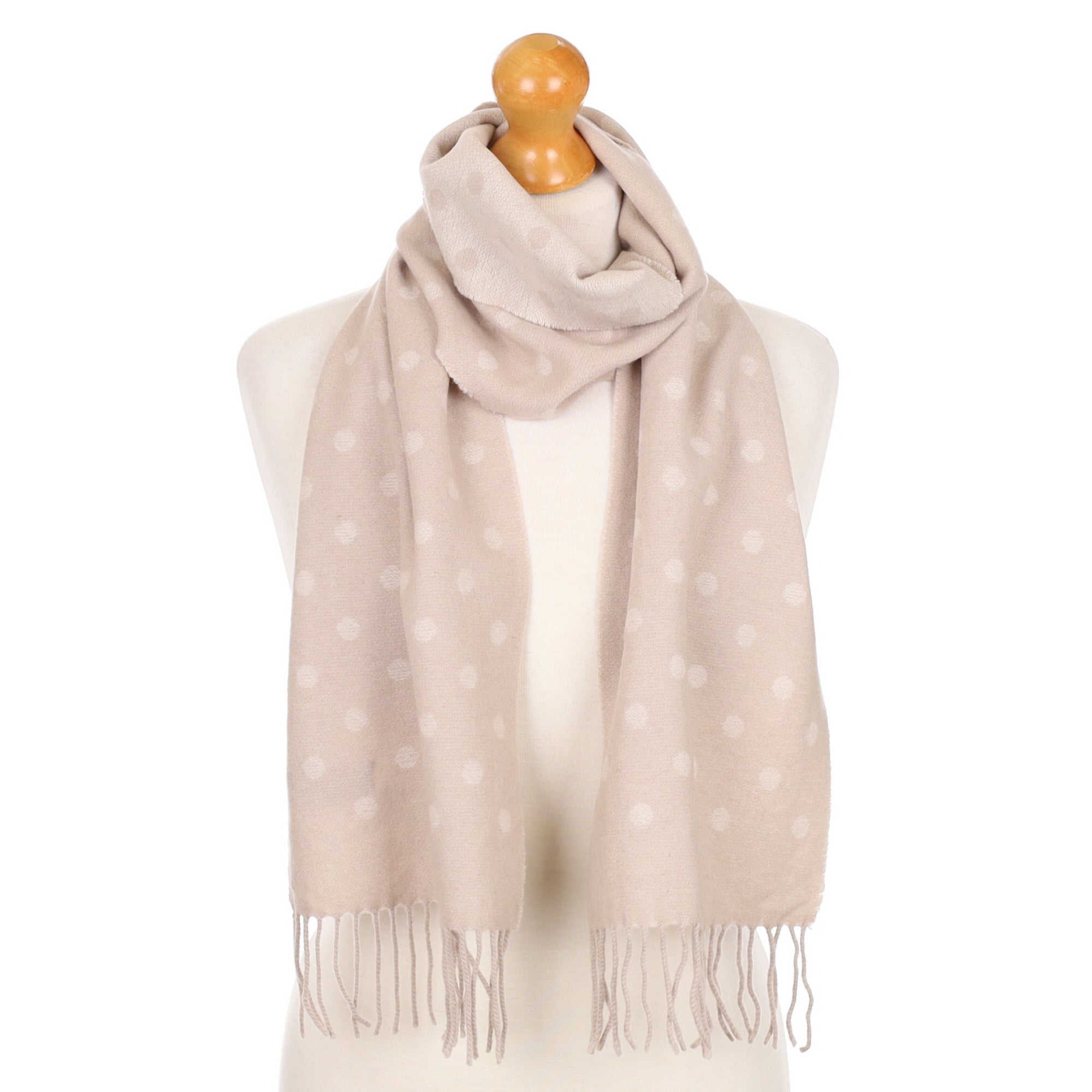 Oatmeal Beige Spot Fringed Cashmere Woven Scarf