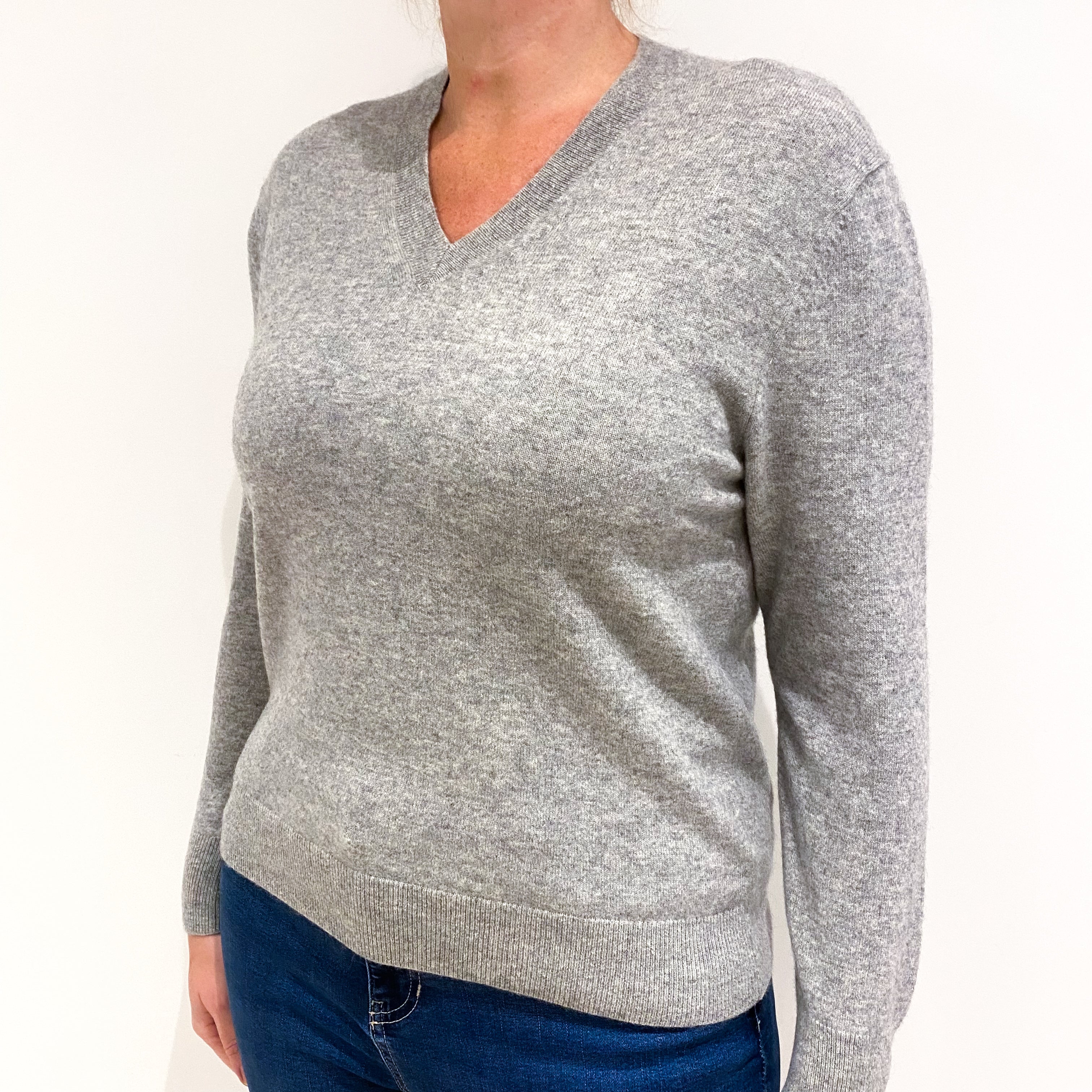 Smoke Grey Cashmere V-Neck Jumper Large