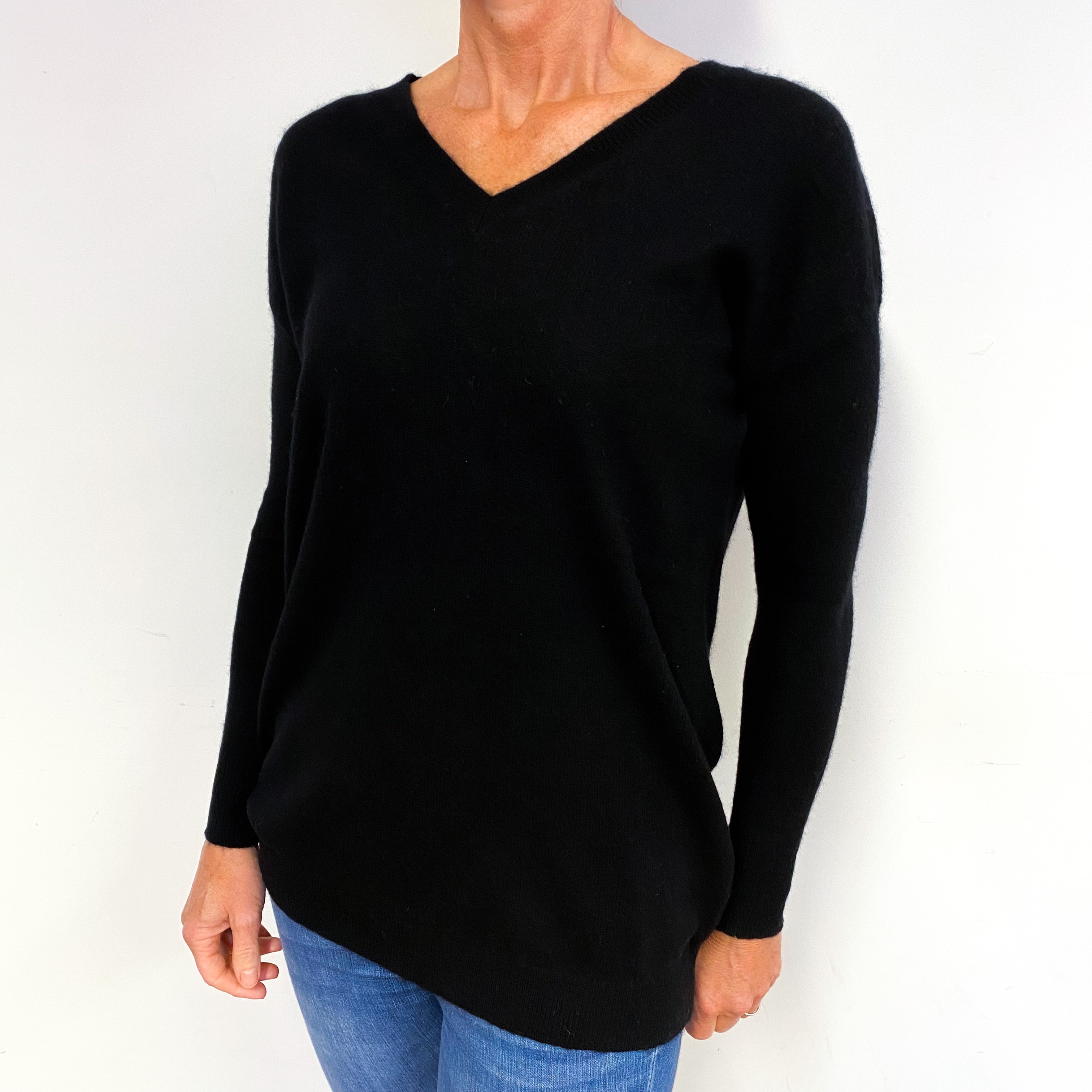 Black Cashmere V-Neck Jumper Medium