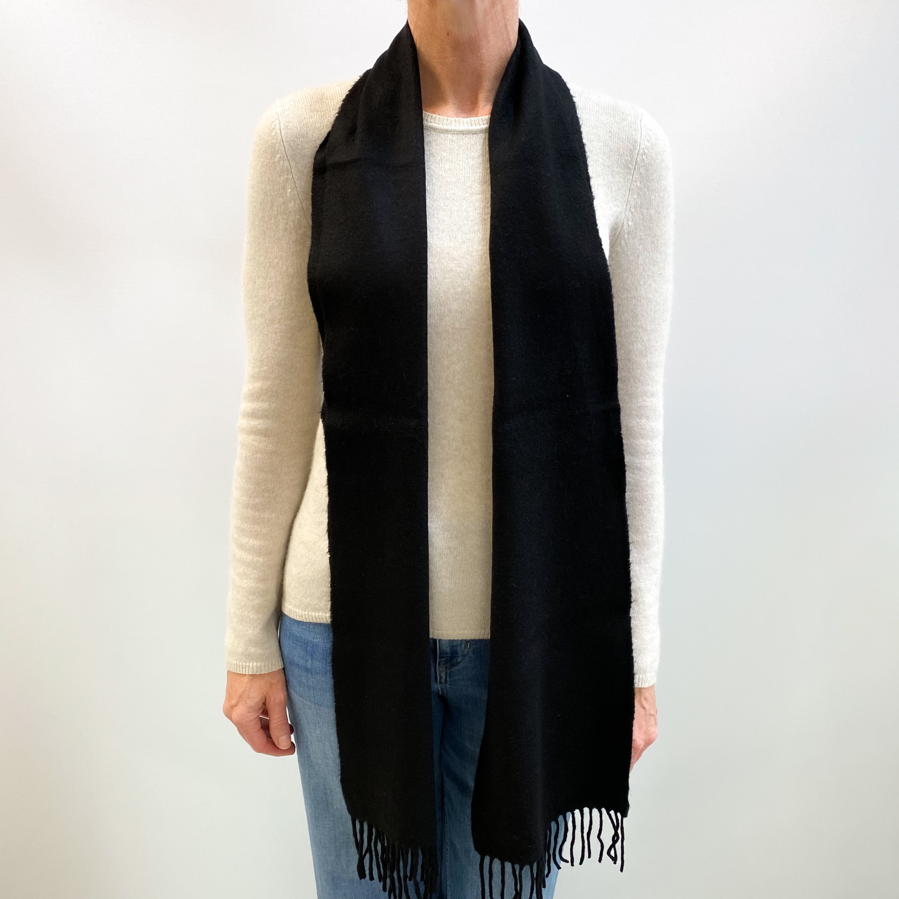 Black Fringed Cashmere Woven Scarf
