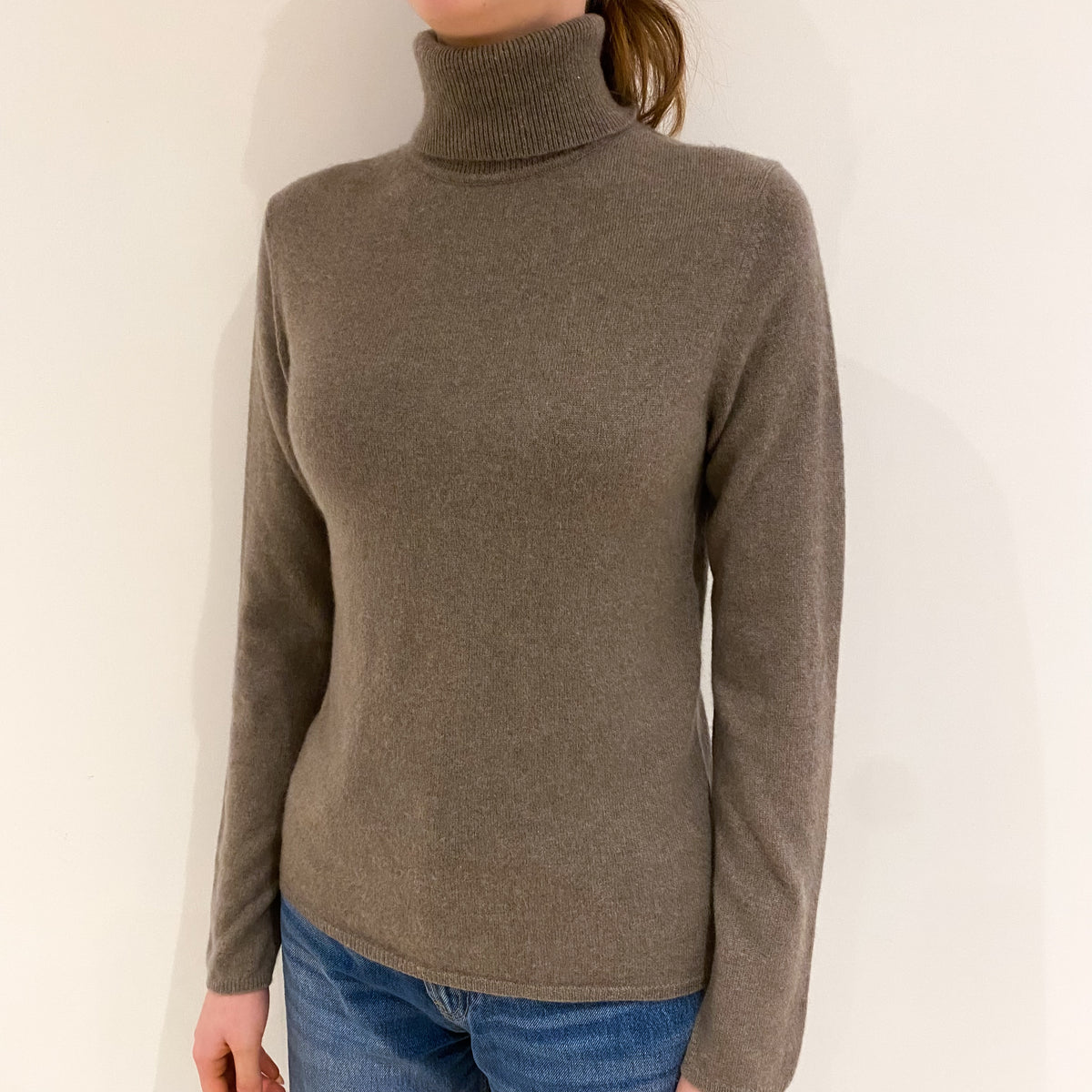 Mocha Brown Cashmere Polo Neck Jumper Extra Small