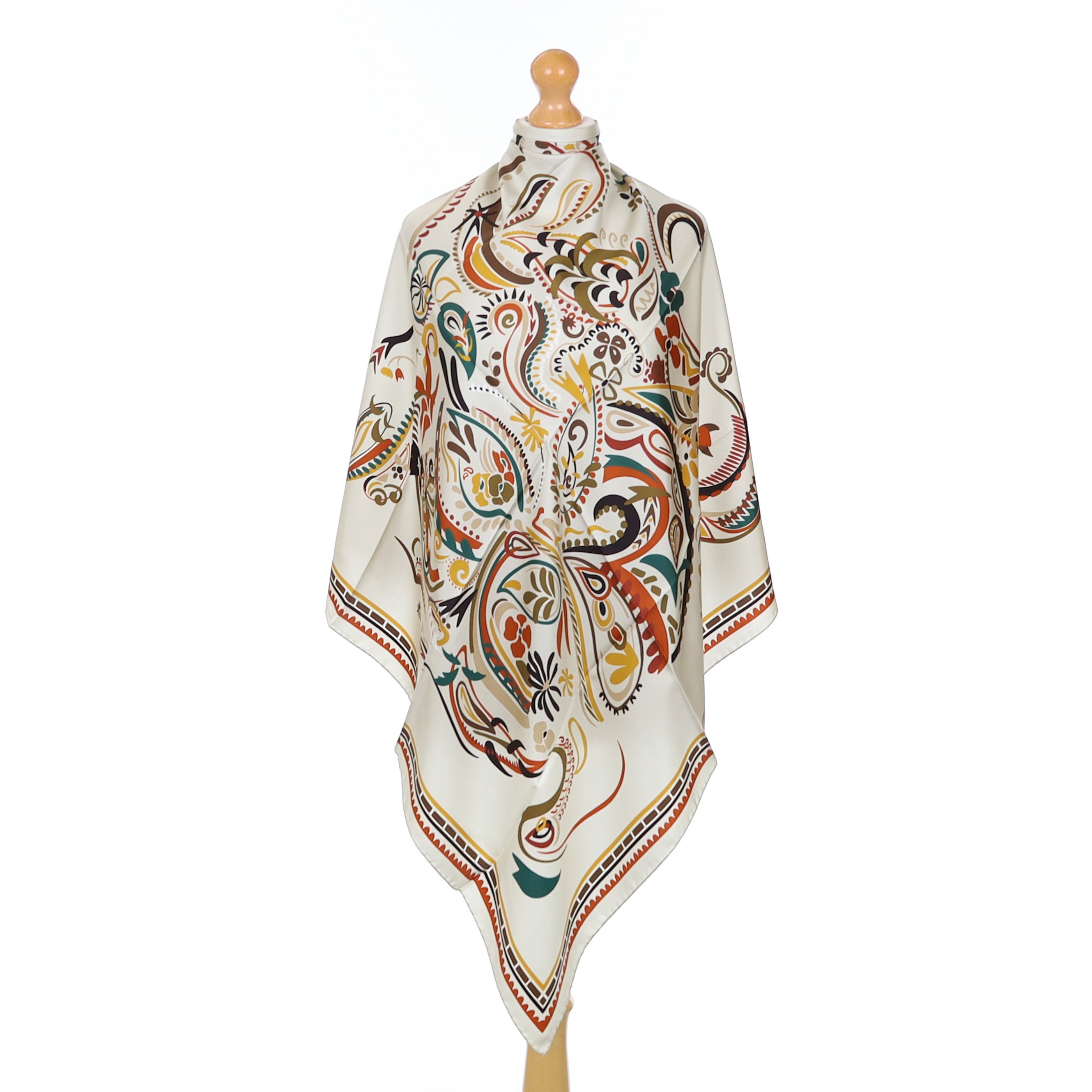 Brand New Italian Alabaster & Rust Paisley Silk Scarf
