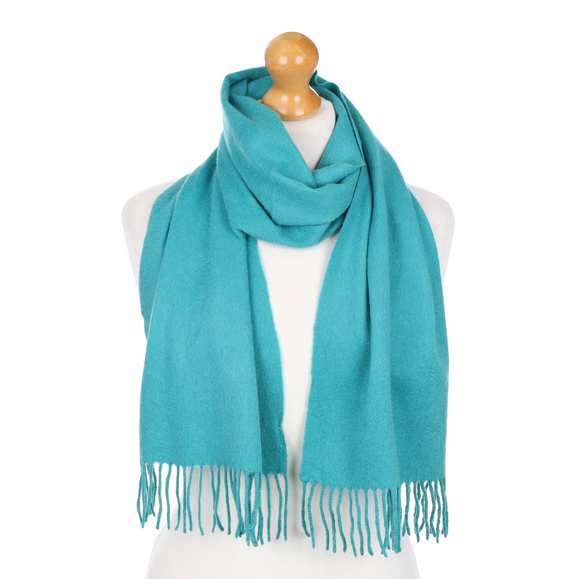 Sea Green Fringed Cashmere Woven Scarf