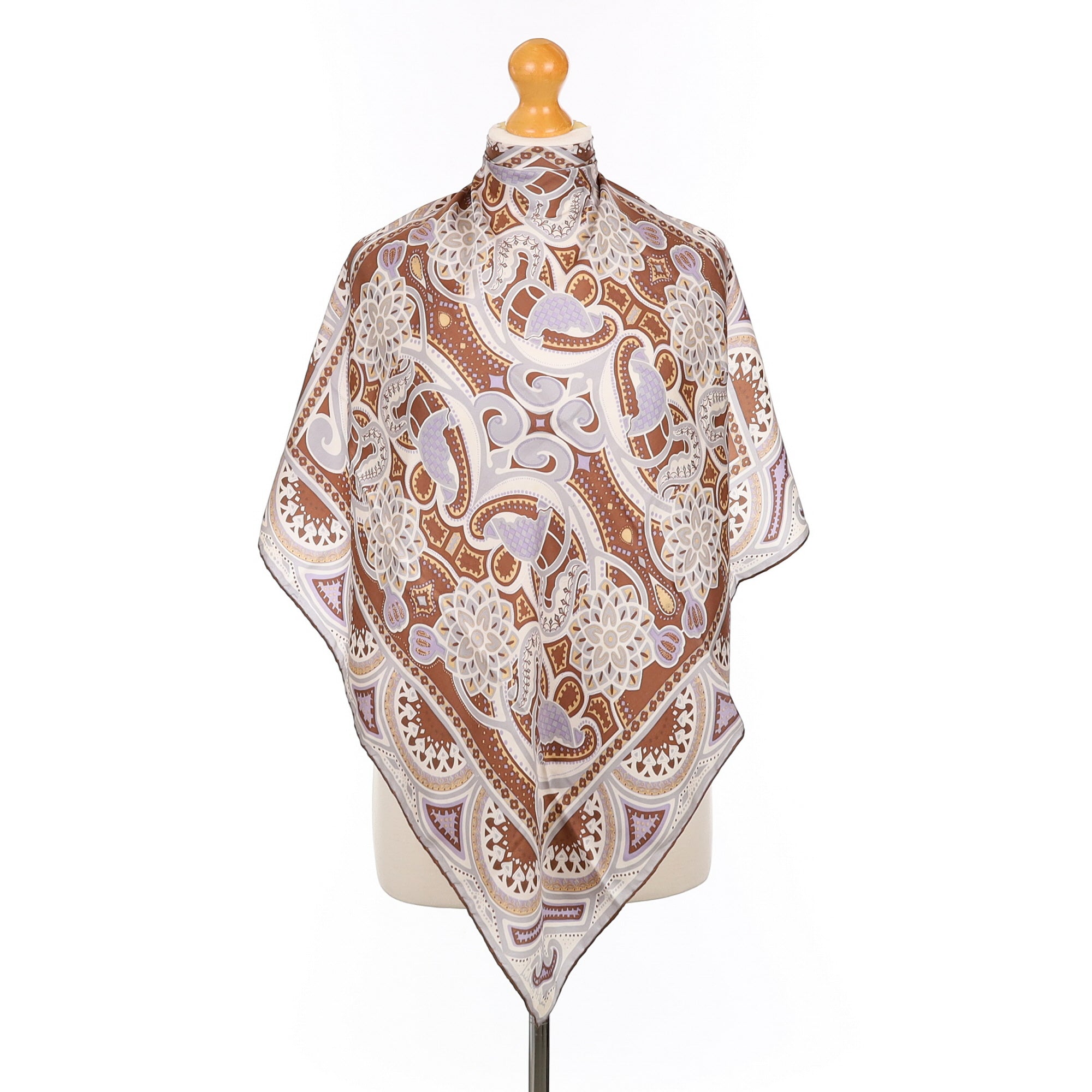 70’s Richard Allan Grey, Brown and Lilac Vintage Silk Scarf