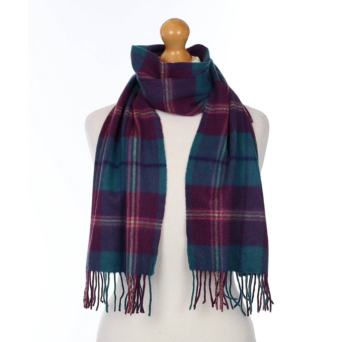 Purple and Teal Plaid Cashmere Woven Scarf