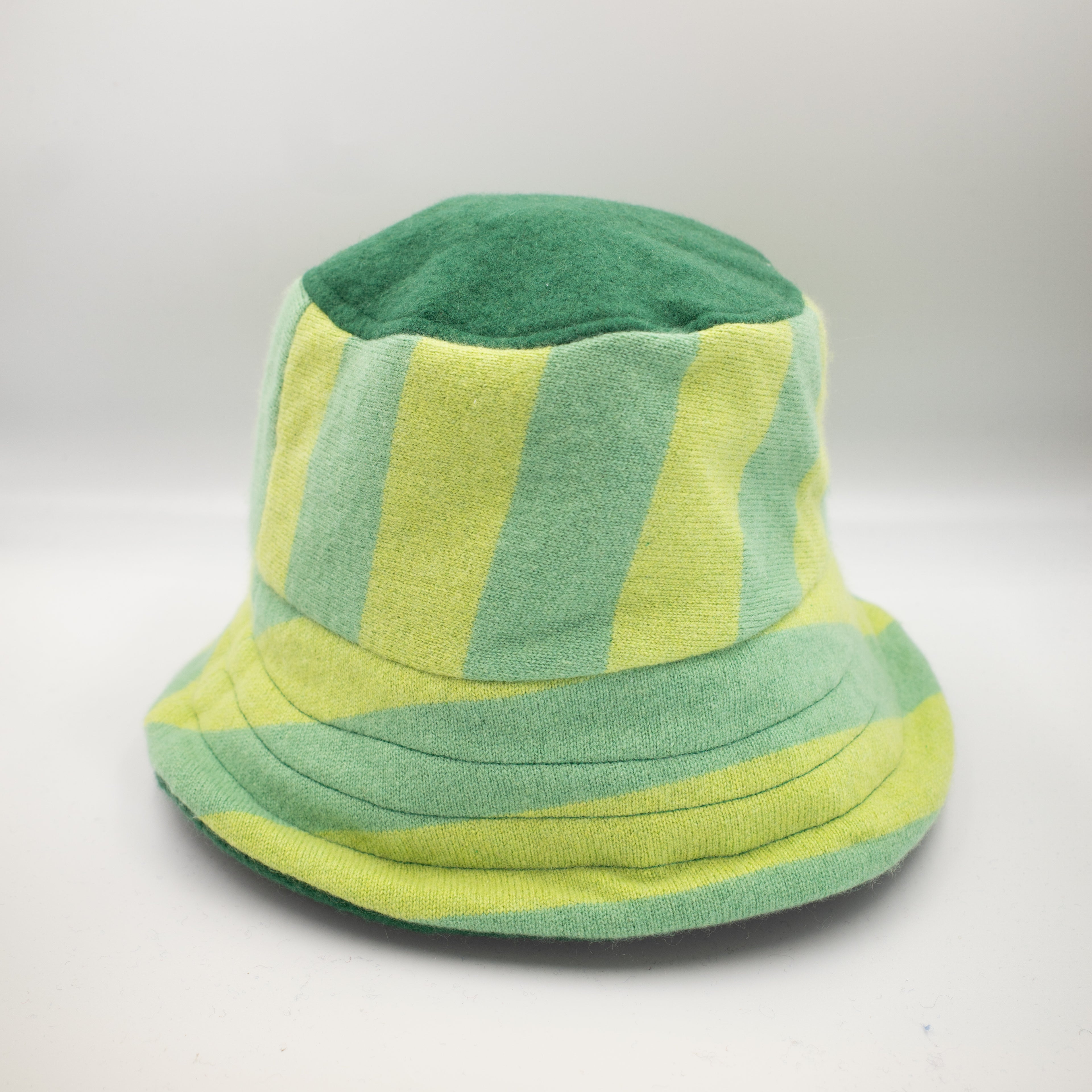 Lime Green Striped Reversible Cashmere Bucket Hat Small