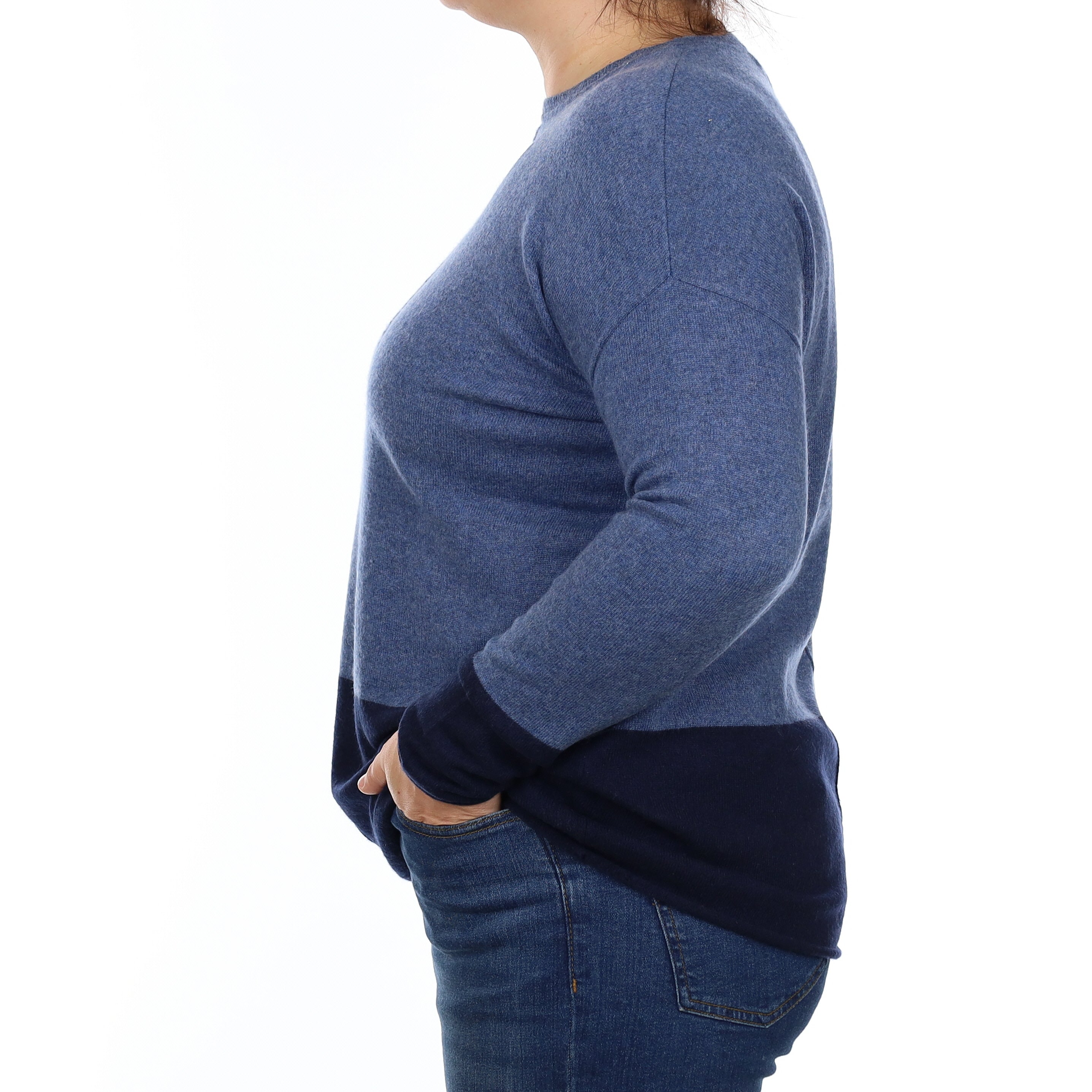 Denim Blue and Navy Cashmere Slouchy Crew Neck Jumper Large