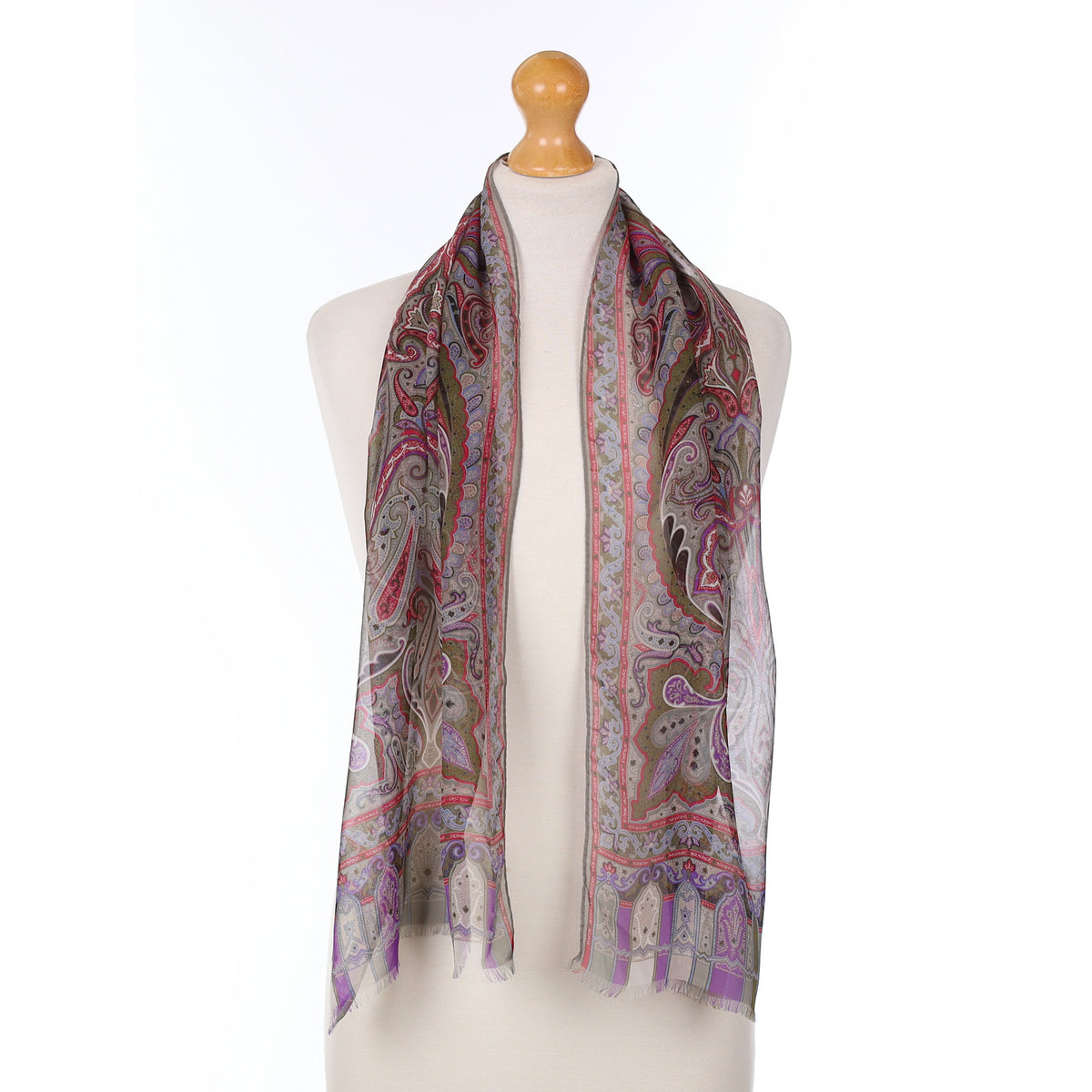 Etro Green And Purple Paisley Silk Scarf
