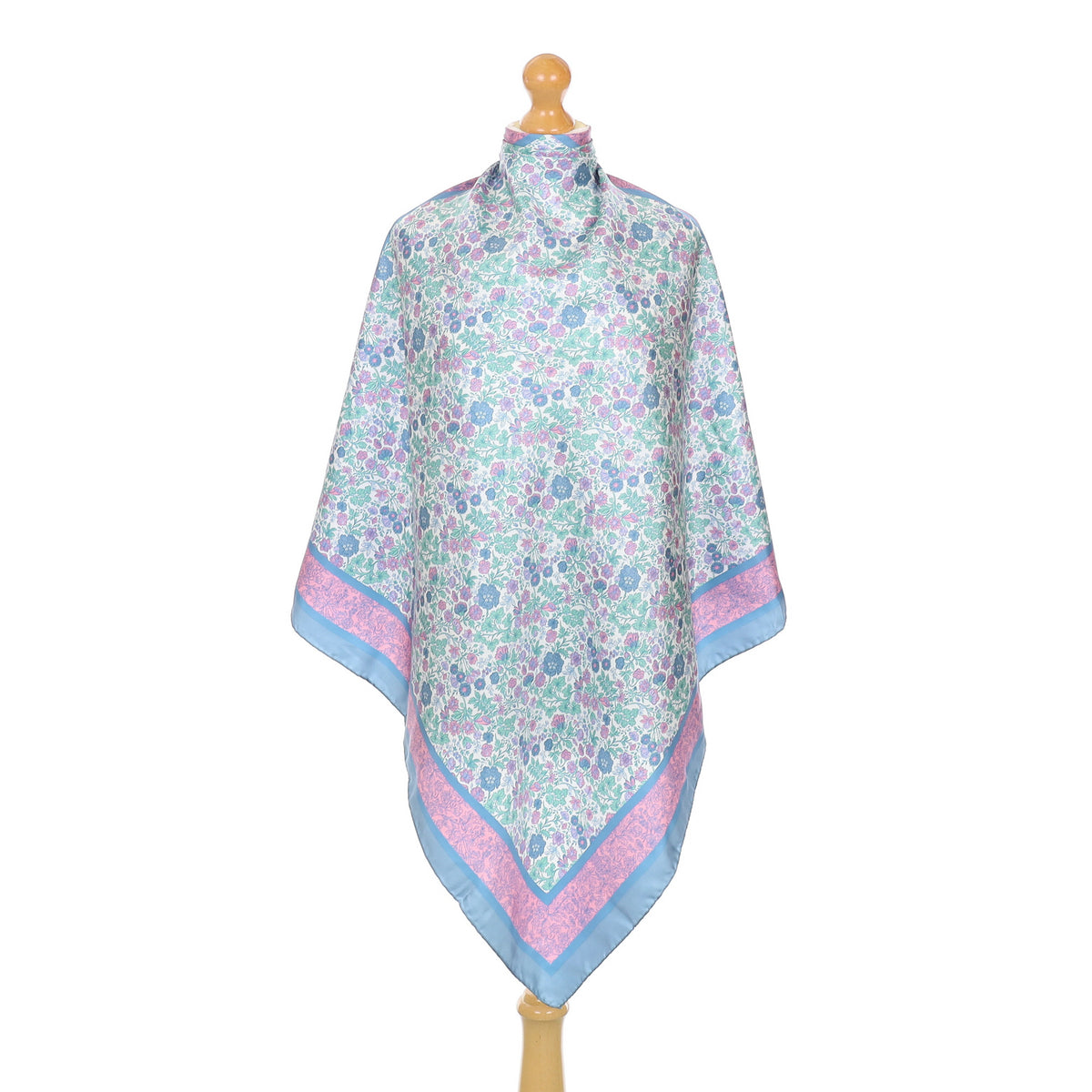 Brand New Boxed Blue and Pink Floral Silk Scarf