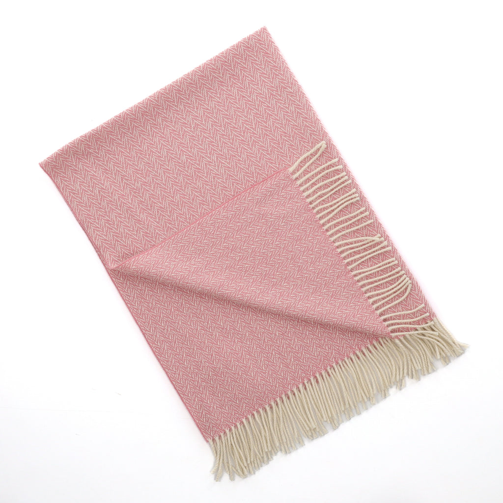 Brand New English Blush Pink Patterned Luxury Woven Cashmere Cot Baby Blanket