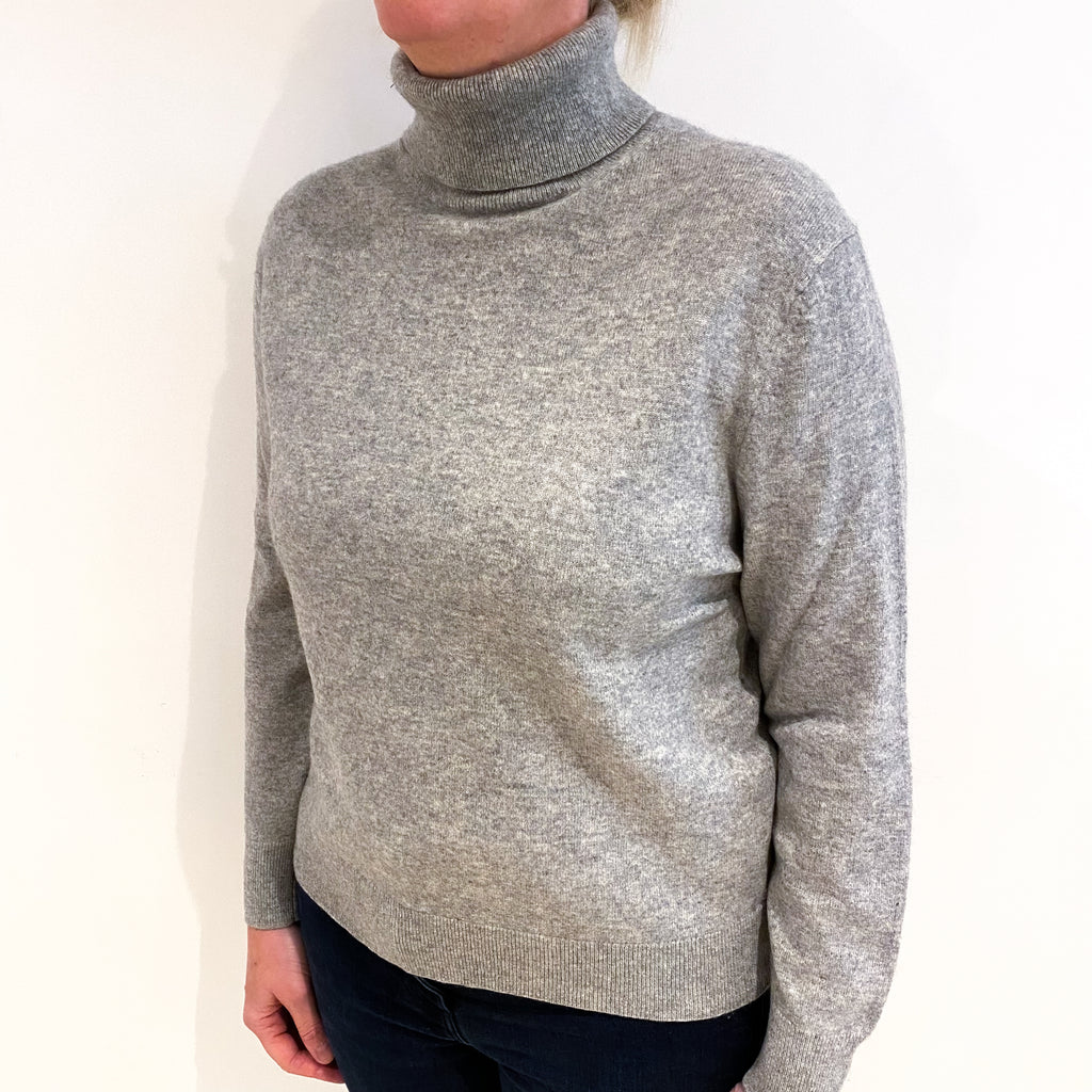 Smoke Grey Cashmere Polo Neck Jumper Large