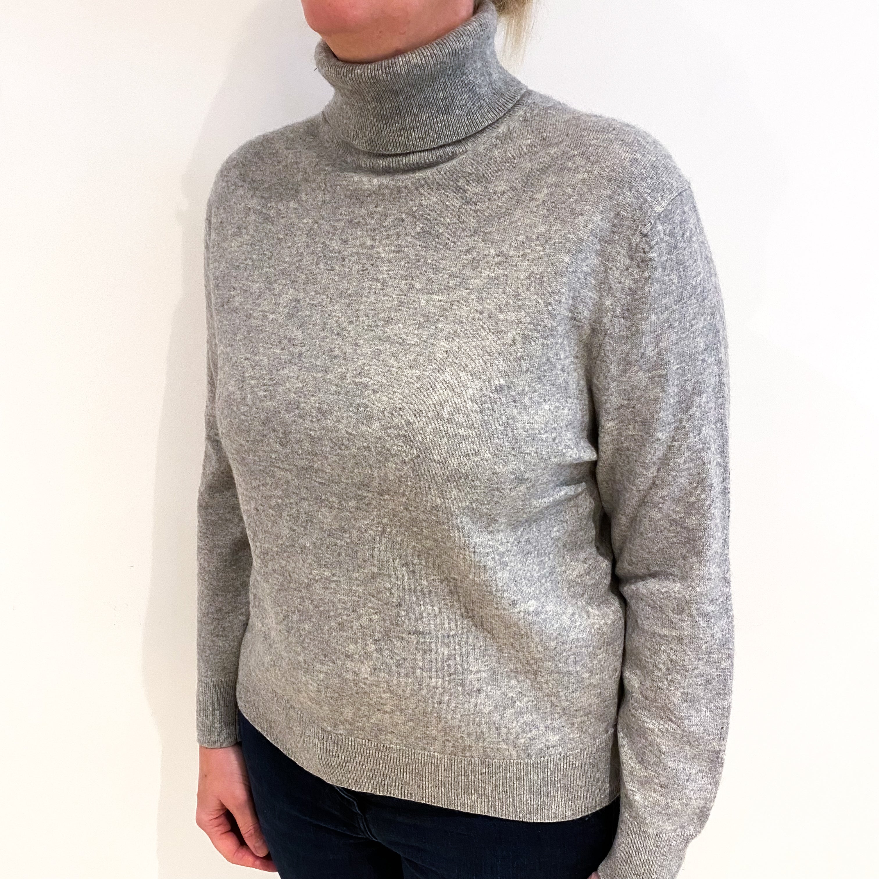 Smoke Grey Cashmere Polo Neck Jumper Large