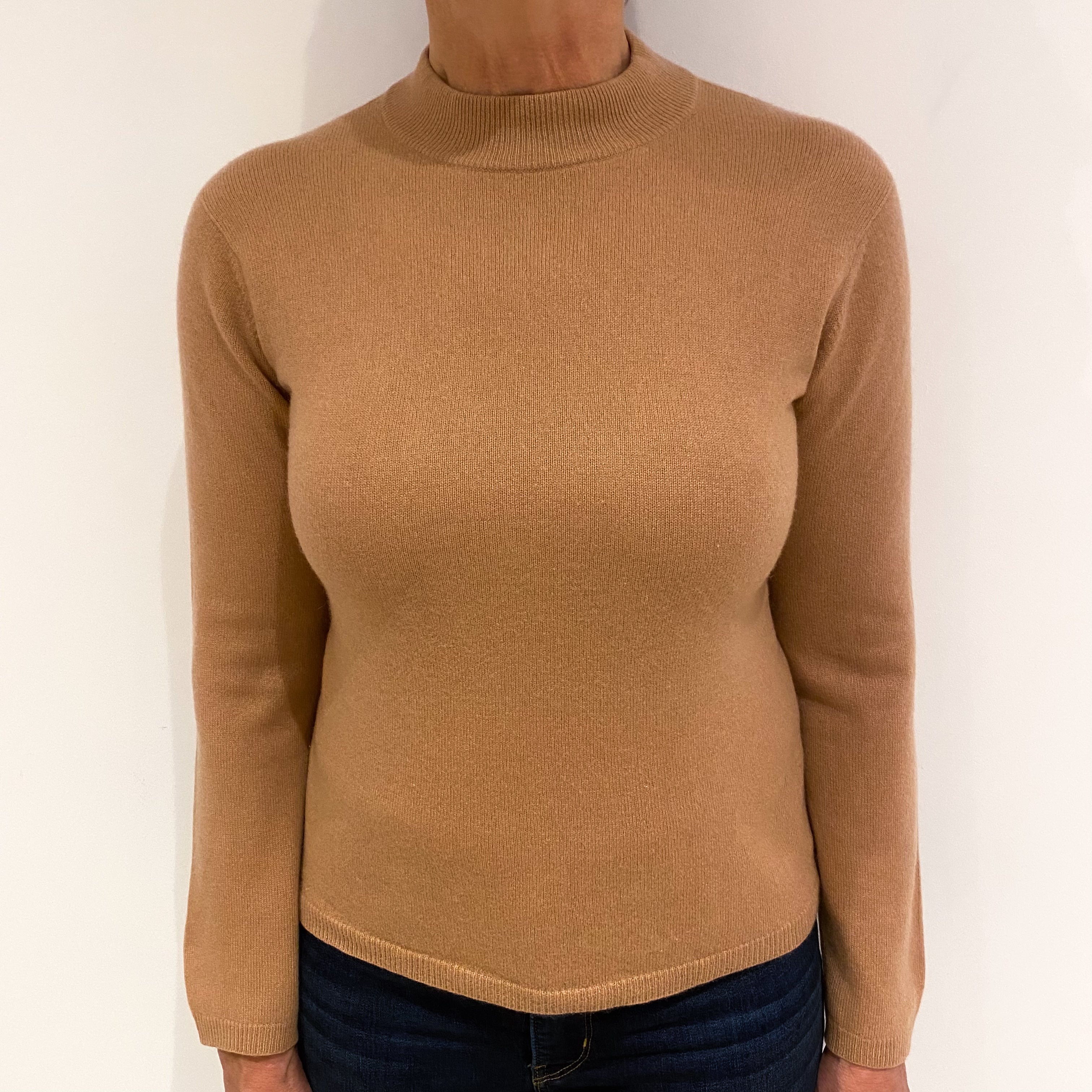 Camel Brown Cashmere Turtle Neck Jumper Medium