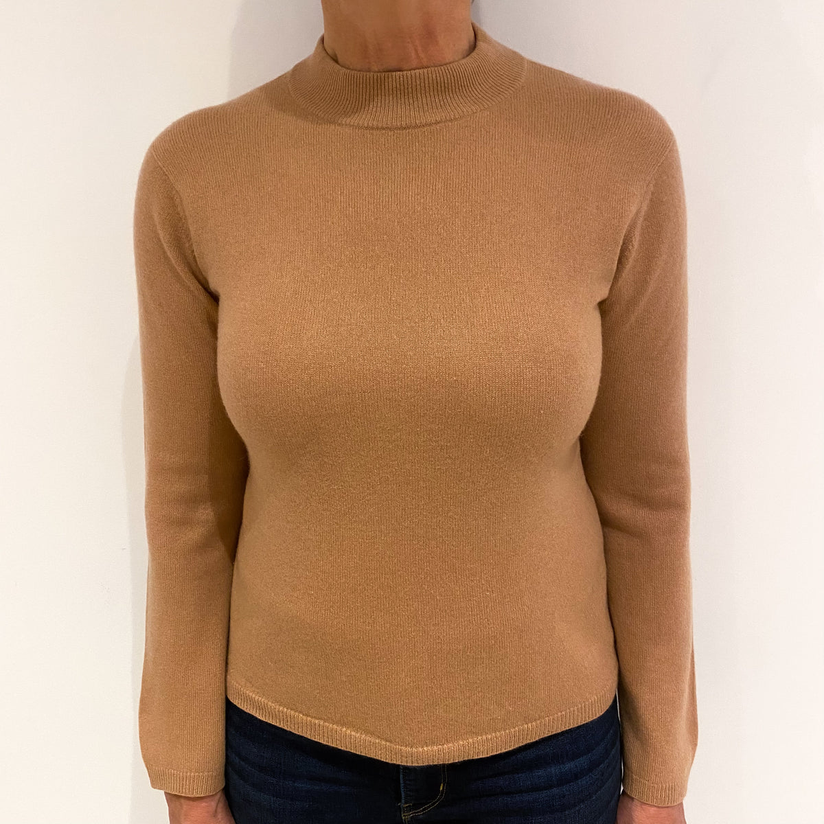 Camel Brown Cashmere Turtle Neck Jumper Medium