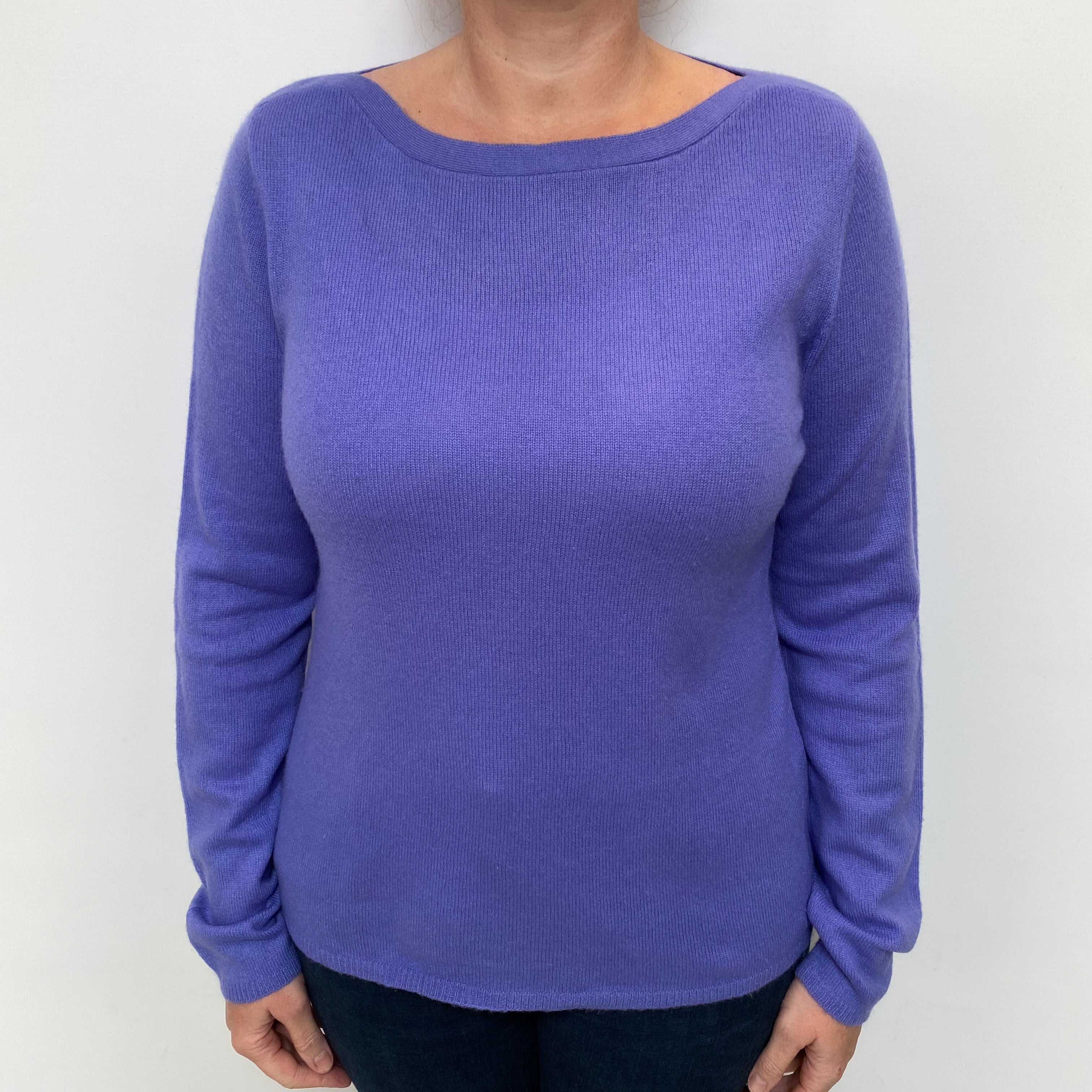Bluebell Purple Cashmere Slash Neck Jumper Large