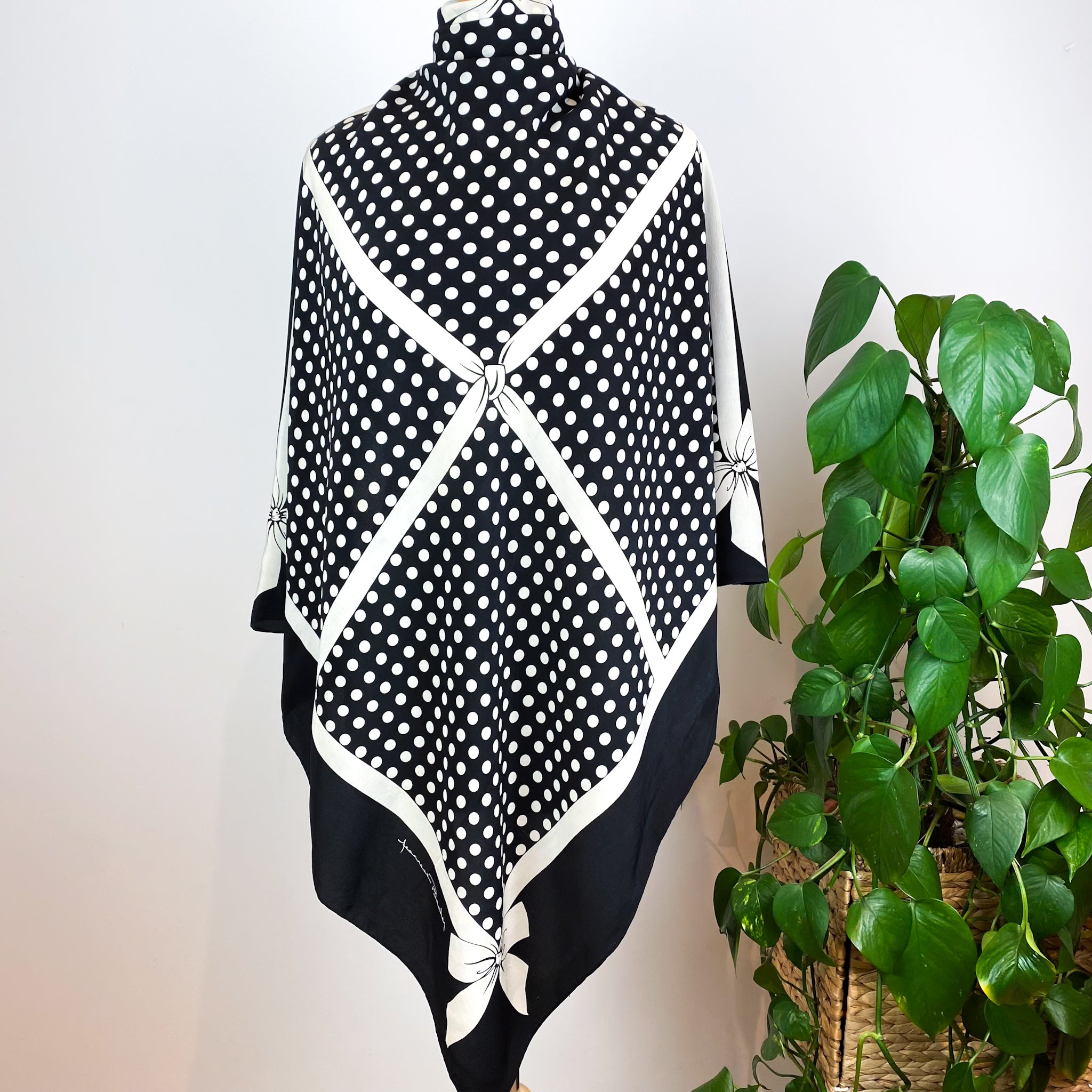 Large Monochrome Vintage Silk Scarf