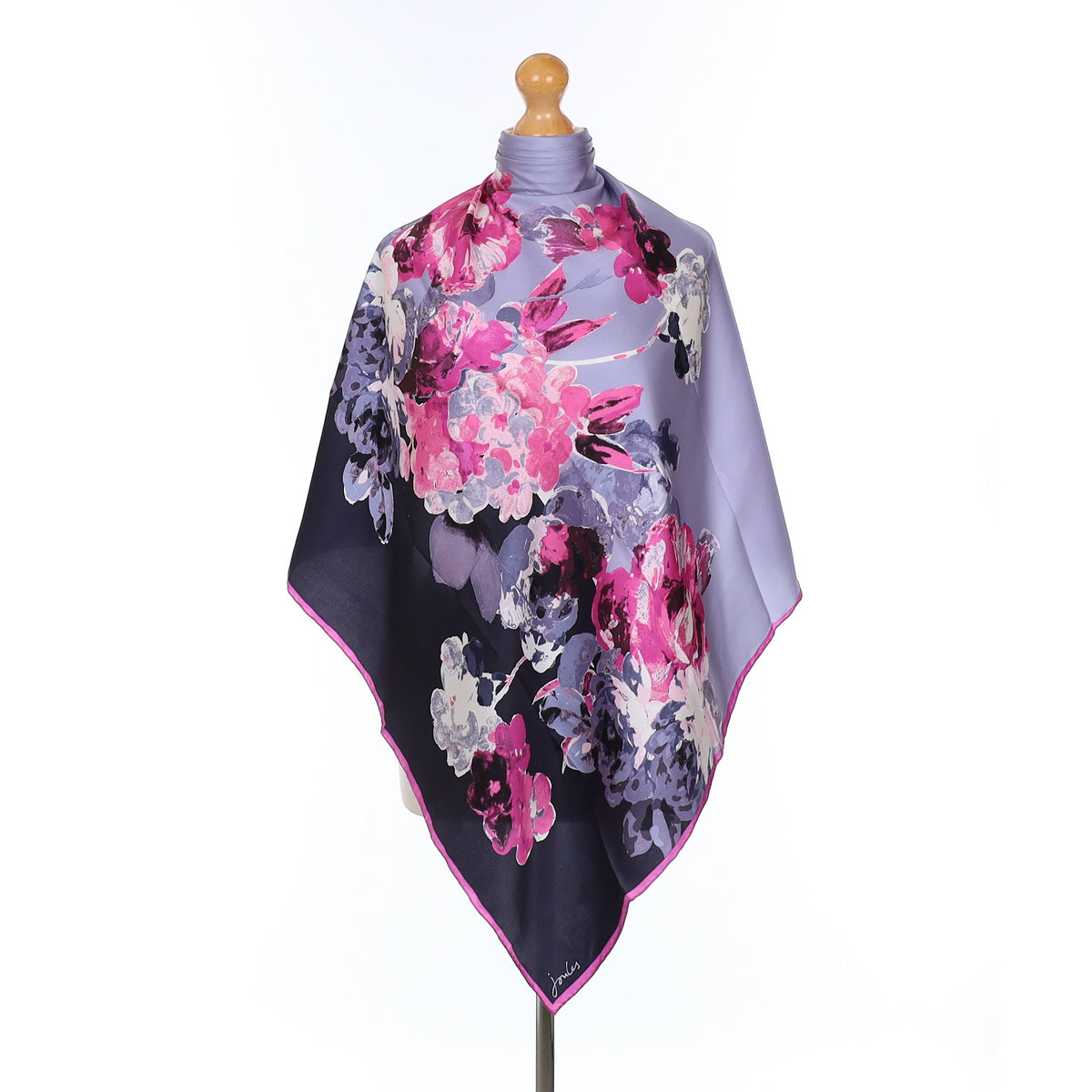 Joules Purple Artistic Floral Silk Scarf