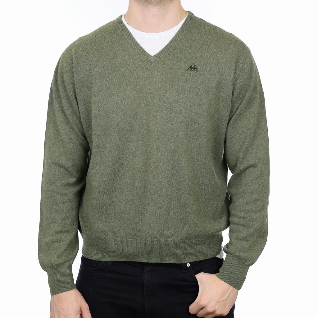 Men’s Olive Green Cashmere V Neck Jumper XL