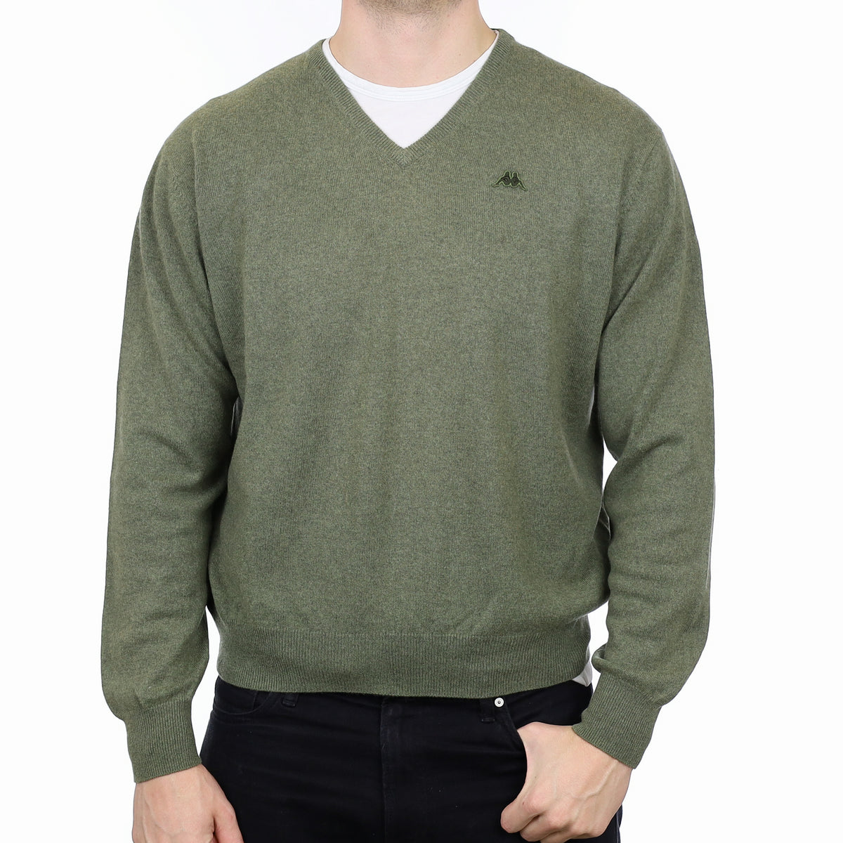 Men’s Olive Green Cashmere V Neck Jumper XL