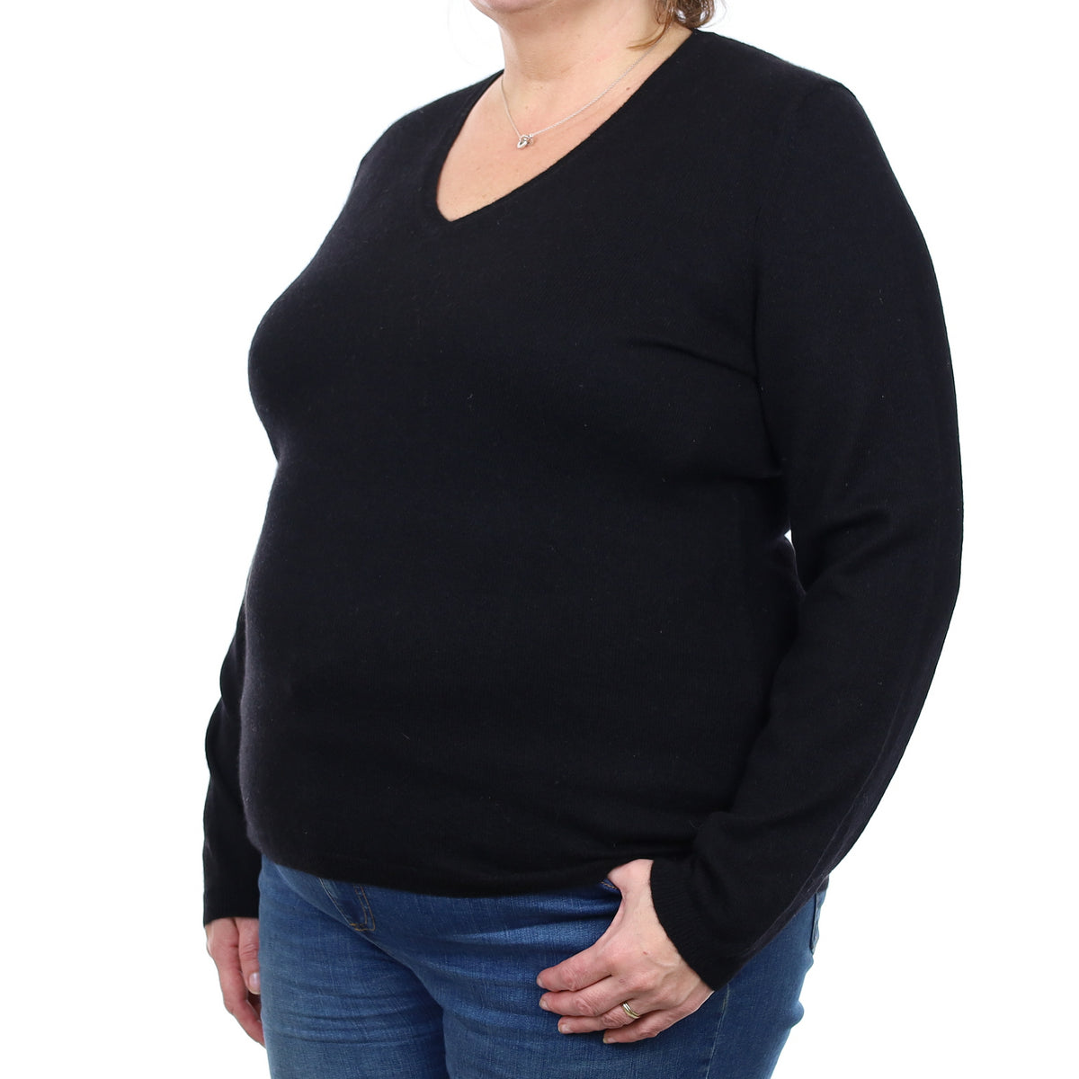 Black Cashmere V Neck Jumper XXL