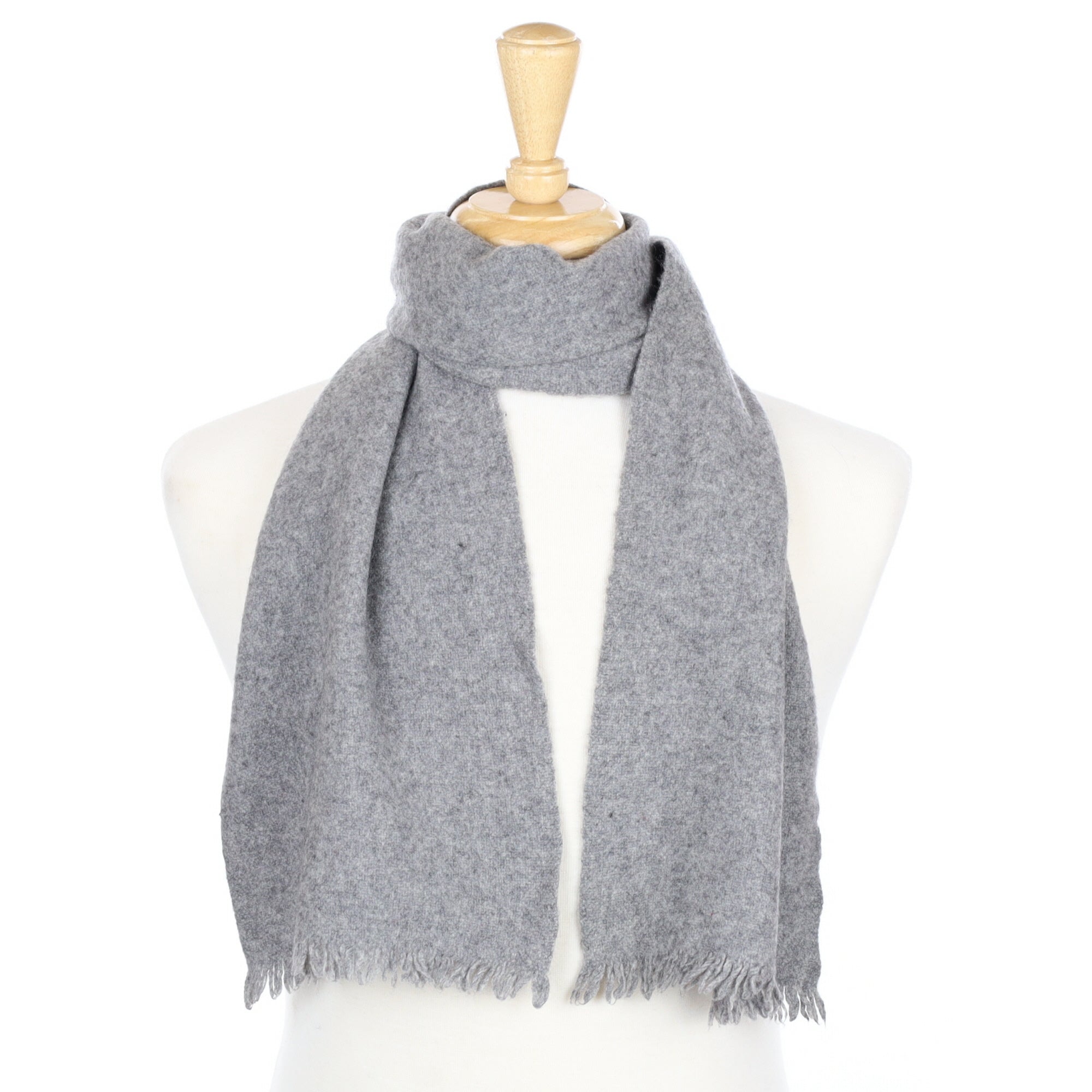 Ash Grey Cashmere Fringed Woven Scarf
