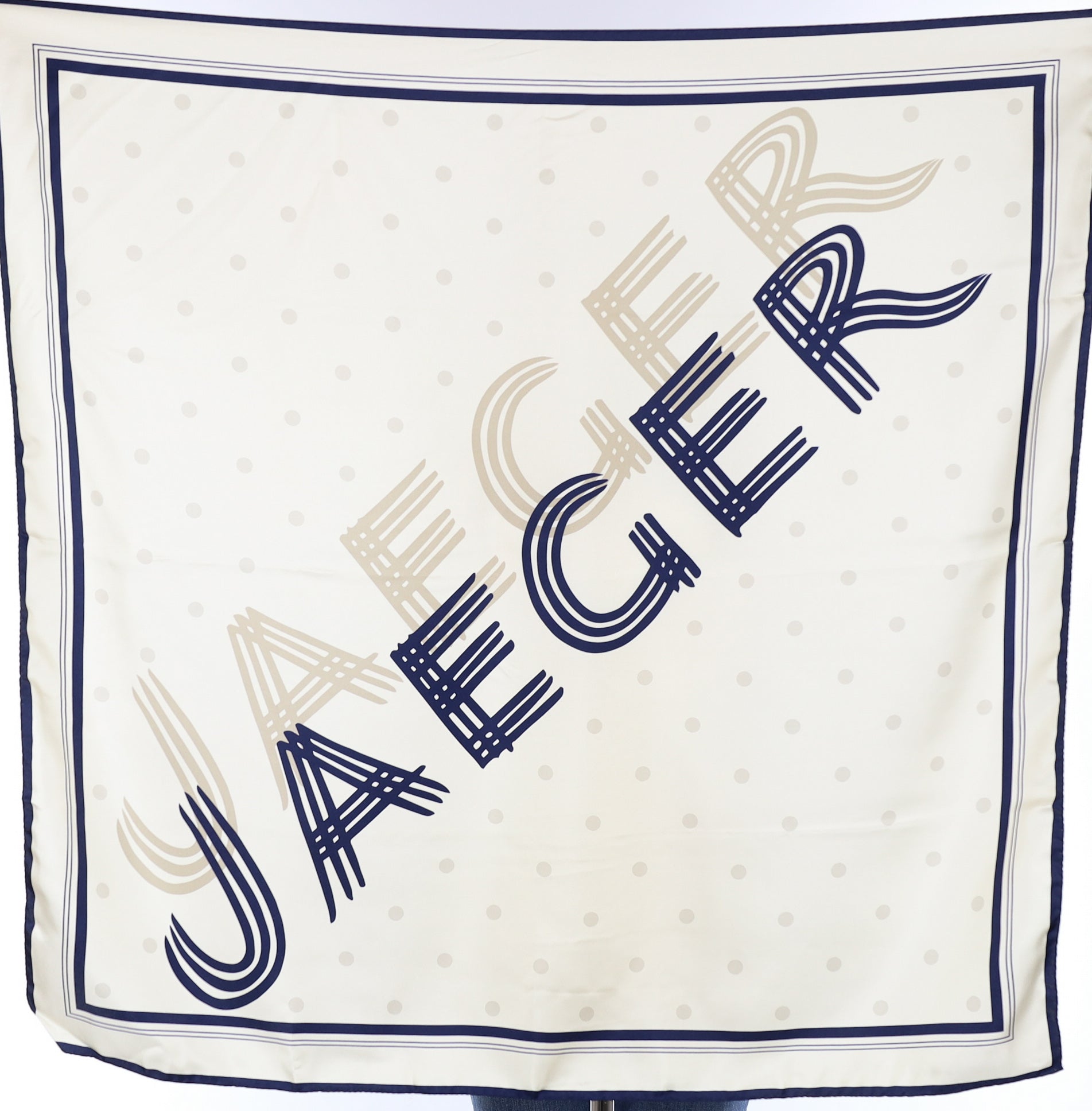 Jaeger Navy and Cream Silk Scarf