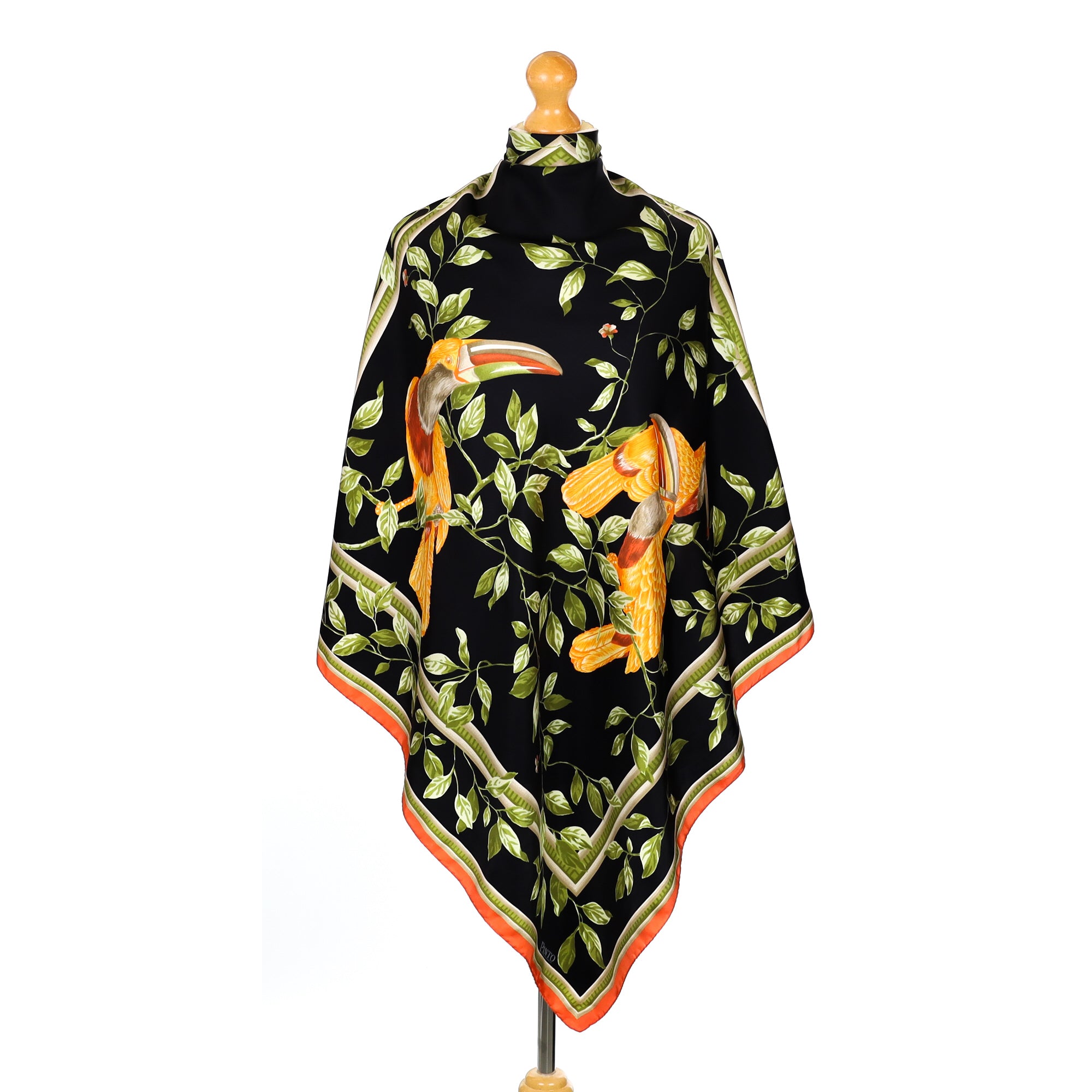 Pinto Parrot Black Vintage Silk Scarf