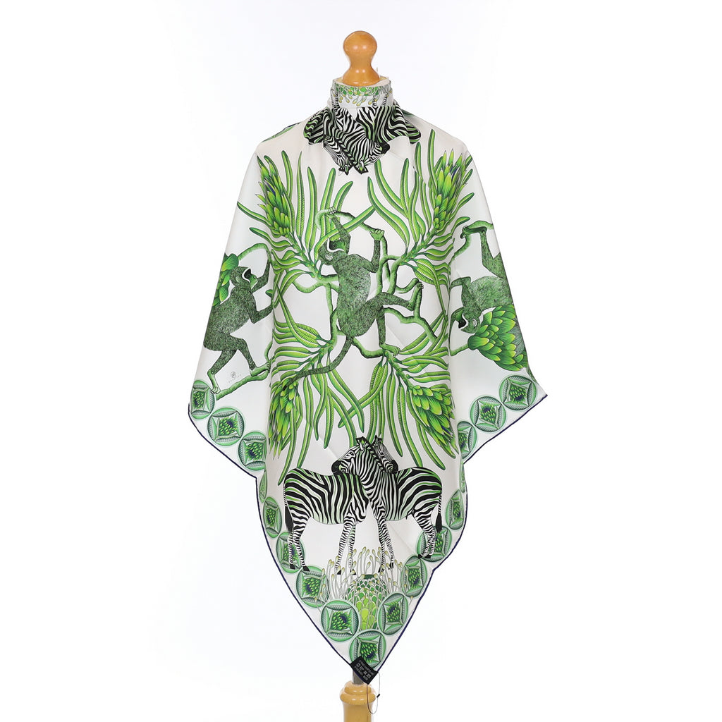 Brand New Bellezza Blue & Green Zebra Safari Double Faced Silk Scarf