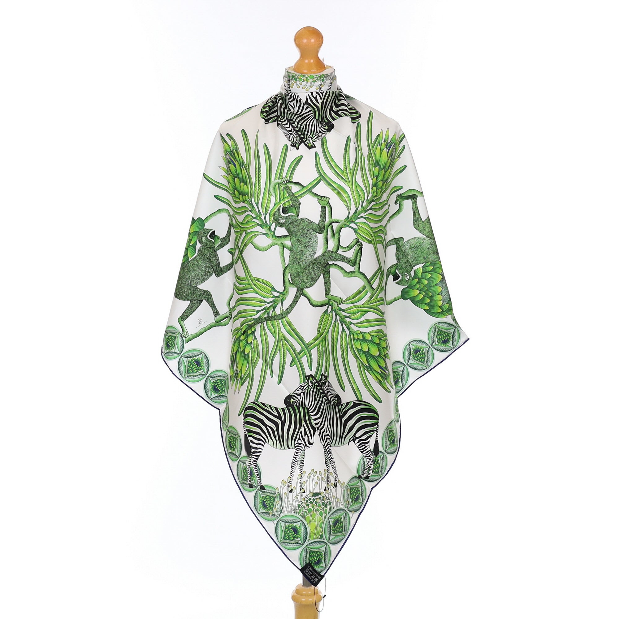 Brand New Bellezza Blue & Green Zebra Safari Double Faced Silk Scarf