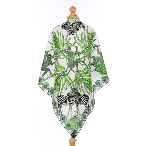 Brand New Bellezza Blue & Green Zebra Safari Double Faced Silk Scarf