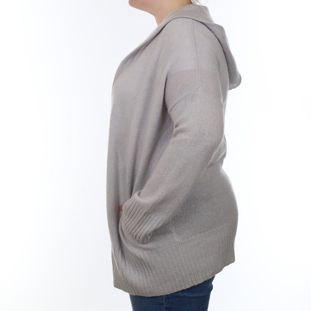 Dove Grey Cashmere Edge to Edge Cardigan with Hood Large