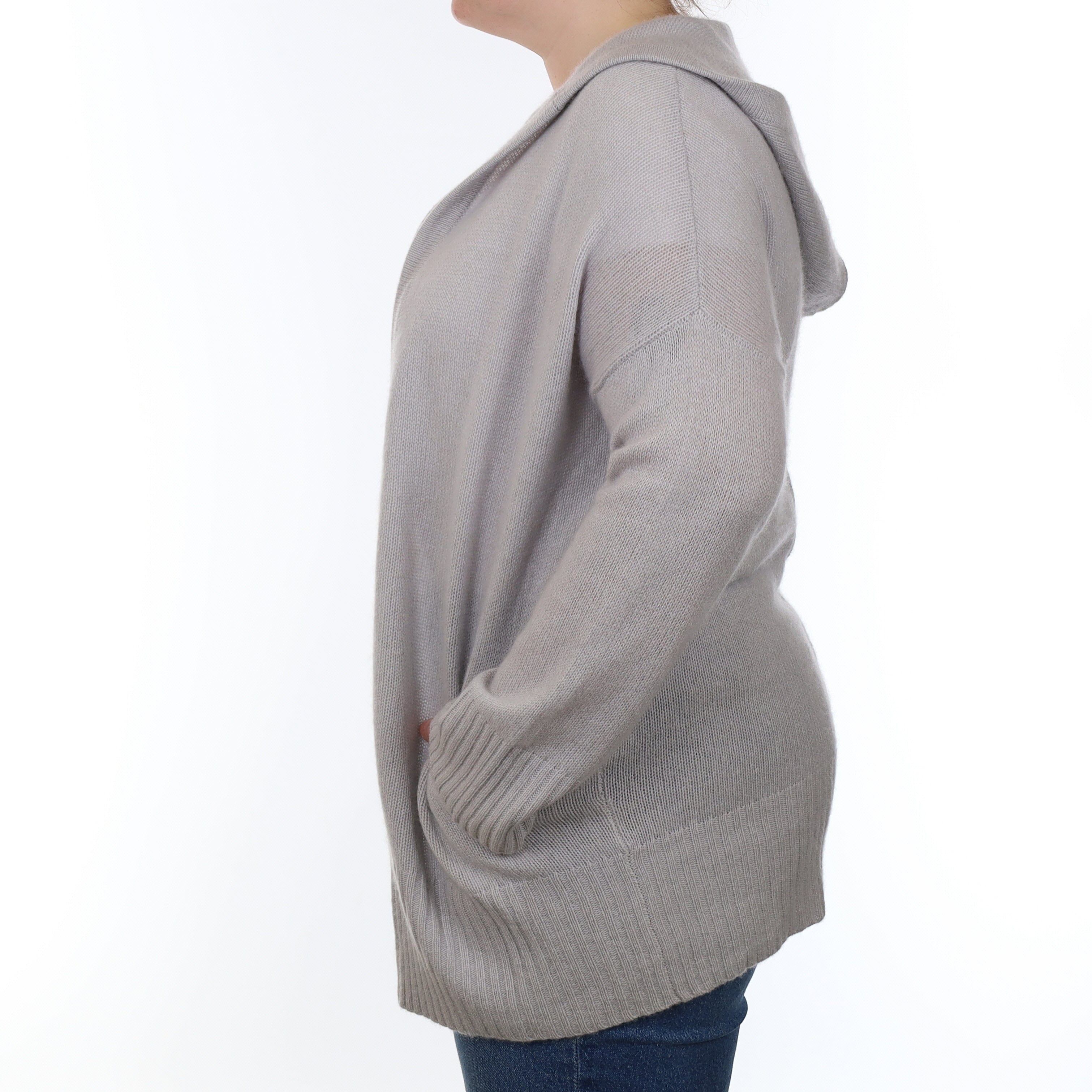 Dove Grey Cashmere Edge to Edge Cardigan with Hood Large