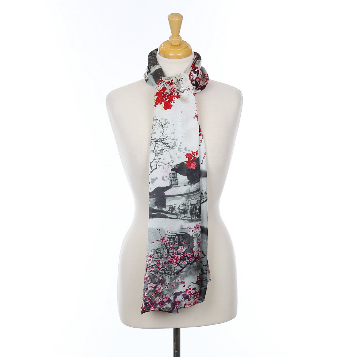 Pink Blossom Tree Monochrome Silk Scarf