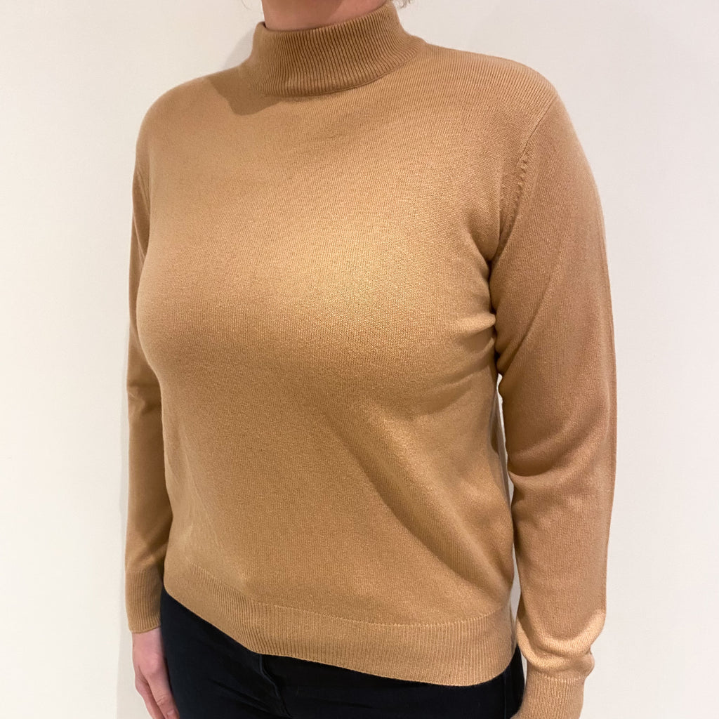 Camel Cashmere Turtle Neck Jumper Large