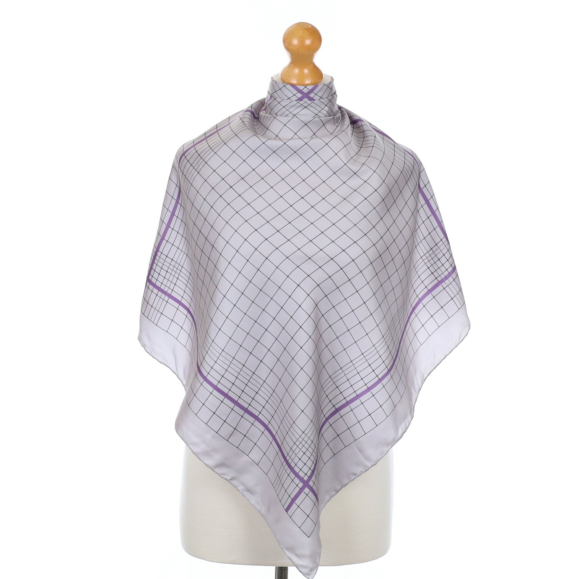Grey Check Vintage Silk Scarf
